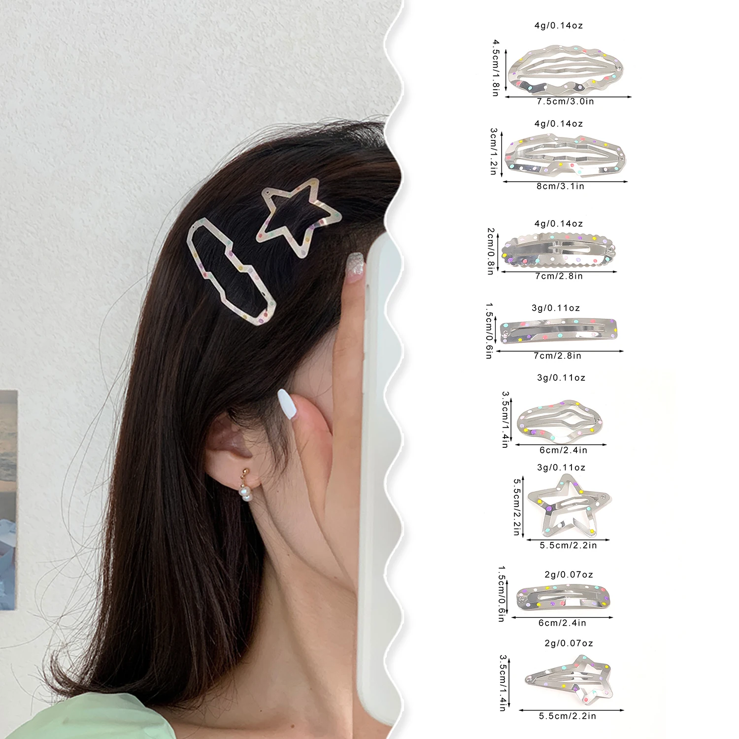 3/4PCS Y2K Silver Star Hair Clips for Girls Colorful Dot Star Metal Snap Clip Hairpins Barrettes Punk Hairclips Accessories
3/4PCS Y2K Silver Star Hair Clips for Girls Colorful Dot Star Metal Snap Clip Hairpins Barrettes Punk Hairclips Accessories