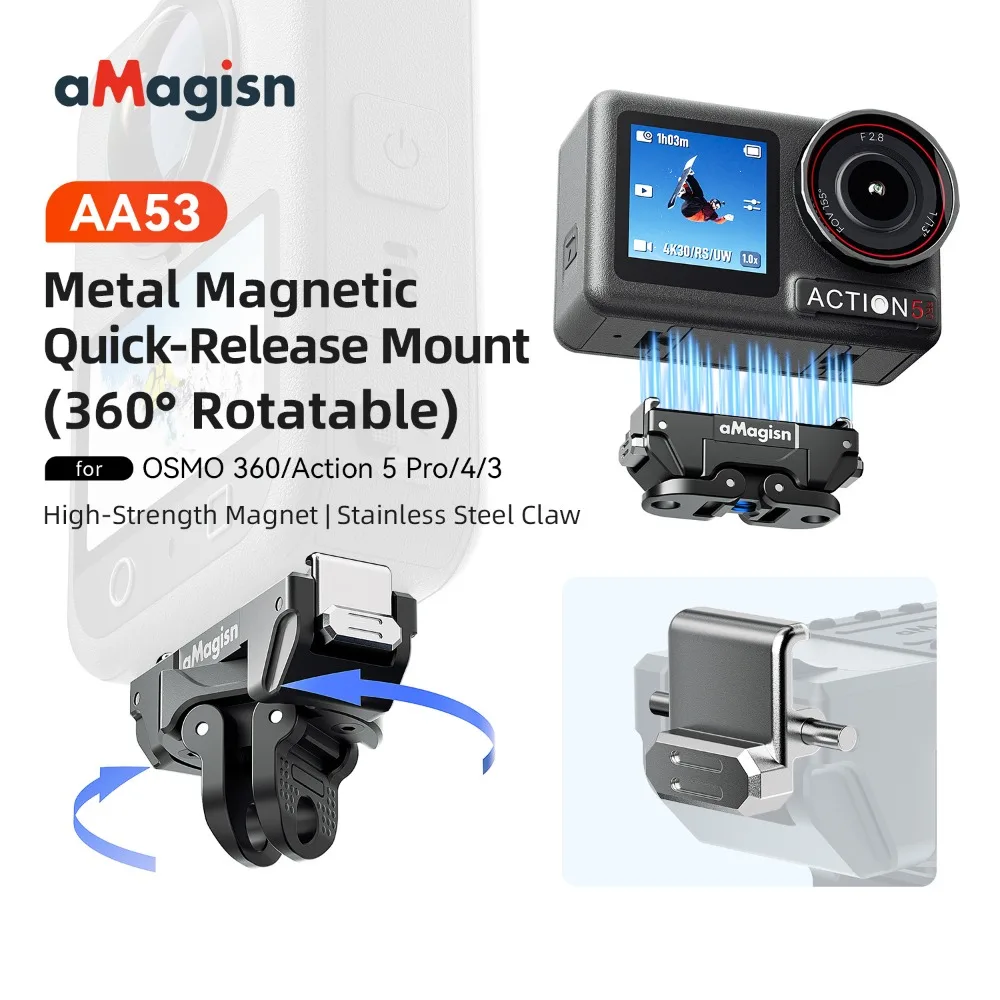 aMagisn 360-degree Parallel Rotatable Metal Quick-release Mount for DJI OSMO 360 / Action 5 Pro/4/3 Camera Expansion Accessory
aMagisn 360-degree Parallel Rotatable Metal Quick-release Mount for DJI OSMO 360 / Action 5 Pro/4/3 Camera Expansion Accessory