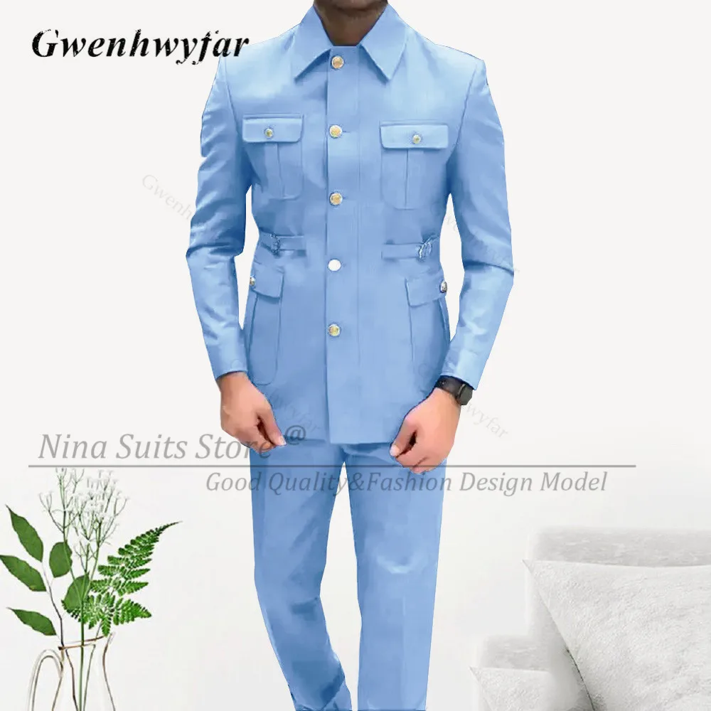 G&N Square Collar Africa Style Men Suits Gold Button Blazer Pants 2023 Elegant Sky Blue Business Men Formal Prom Tuxedos 2 Pics
G&N Square Collar Africa Style Men Suits Gold Button Blazer Pants 2023 Elegant Sky Blue Business Men Formal Prom Tuxedos 2 Pics