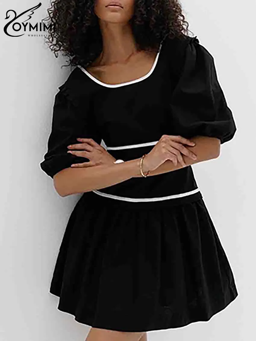 Oymimi Casual Black Patchwork Women's Dress Fashion O-Neck Short Sleeve Dresses Elegant High Waist A-Line Mini Dress Streetwear
Oymimi Casual Black Patchwork Women's Dress Fashion O-Neck Short Sleeve Dresses Elegant High Waist A-Line Mini Dress Streetwear