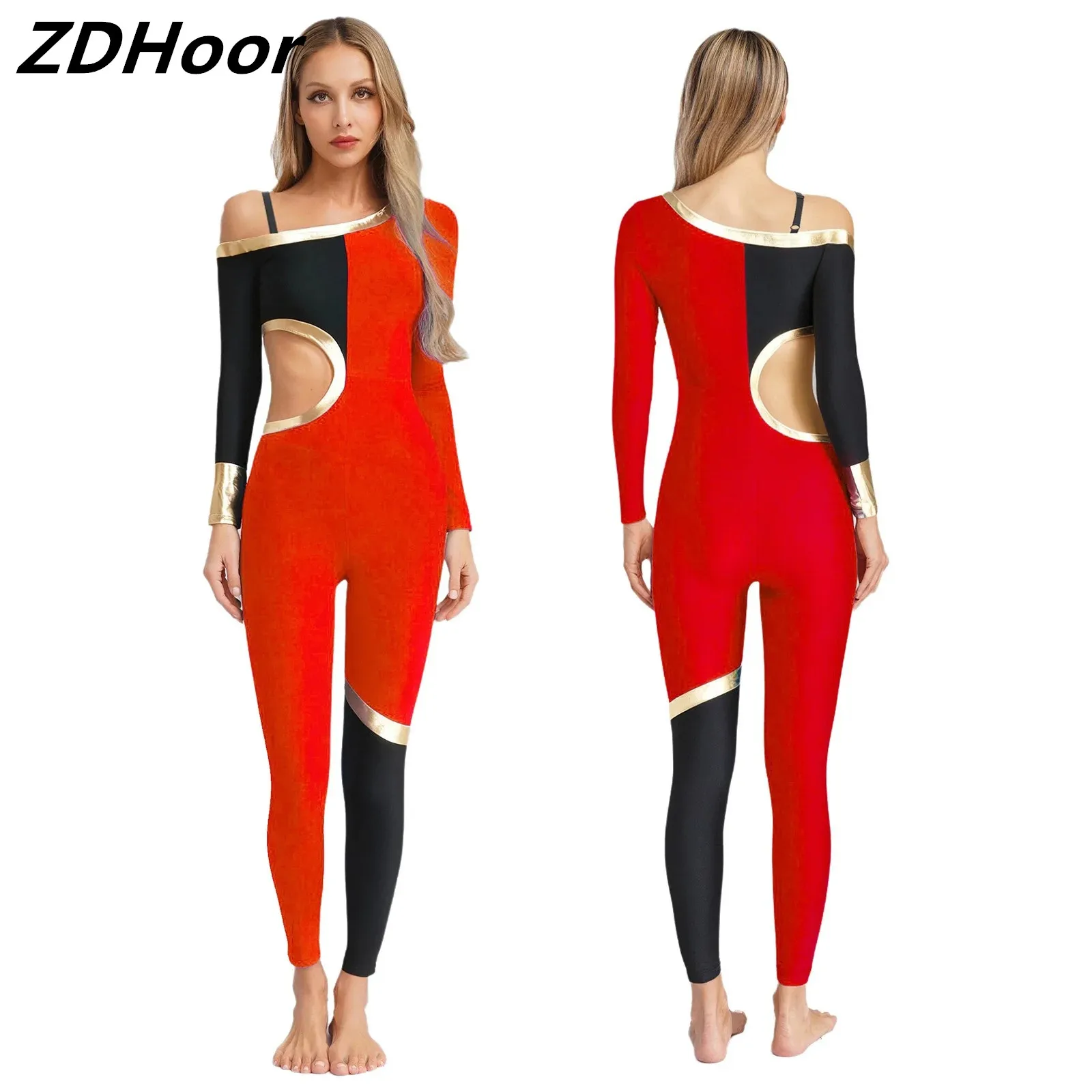 Women Color Block Metallic Dance Jumpsuit One Shoulder Adjustable Spaghetti Strap Long Sleeve Waist Cut Out Design
Women Color Block Metallic Dance Jumpsuit One Shoulder Adjustable Spaghetti Strap Long Sleeve Waist Cut Out Design
