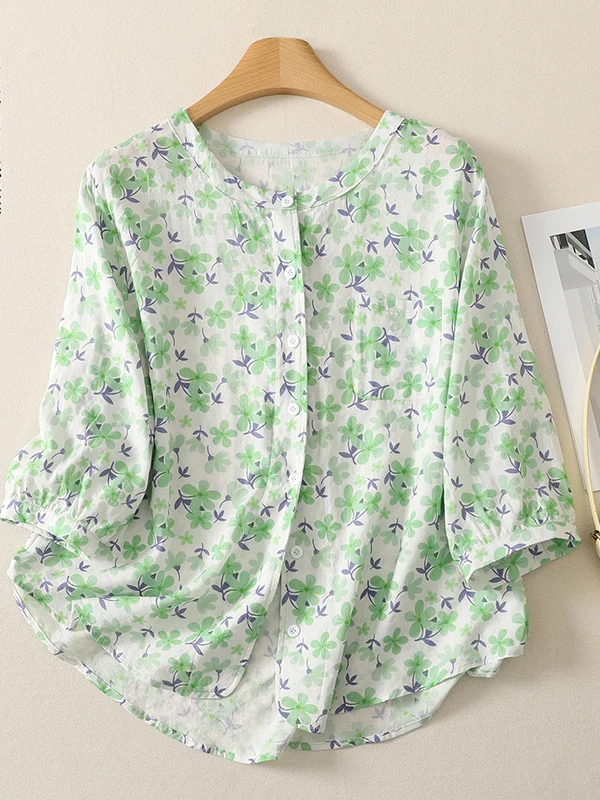 Retro Print Short Sleeve Women's Shirt Summer Versatile Loose Thin Top Breathable Casual Style Floral Pattern round Neck Butt...
Retro Print Short Sleeve Women's Shirt Summer Versatile Loose Thin Top Breathable Casual Style Floral Pattern round Neck Butt...