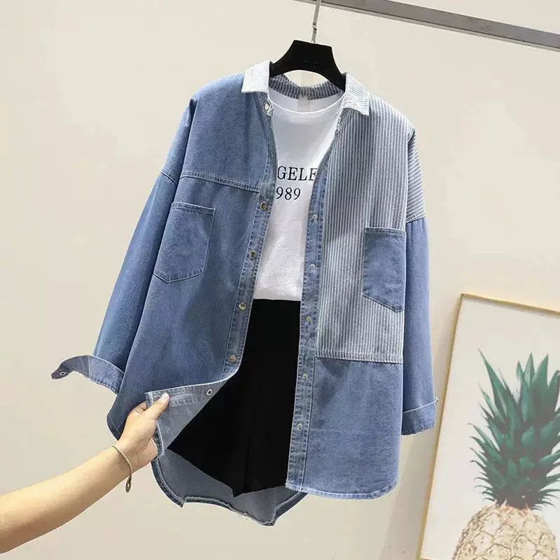 New Women Denim Shirts Spring Autumn Long Sleeve All-Match Jeans Blouse Female Casual Stitching Cowboy Shirt Lady Tops Outerwear
New Women Denim Shirts Spring Autumn Long Sleeve All-Match Jeans Blouse Female Casual Stitching Cowboy Shirt Lady Tops Outerwear