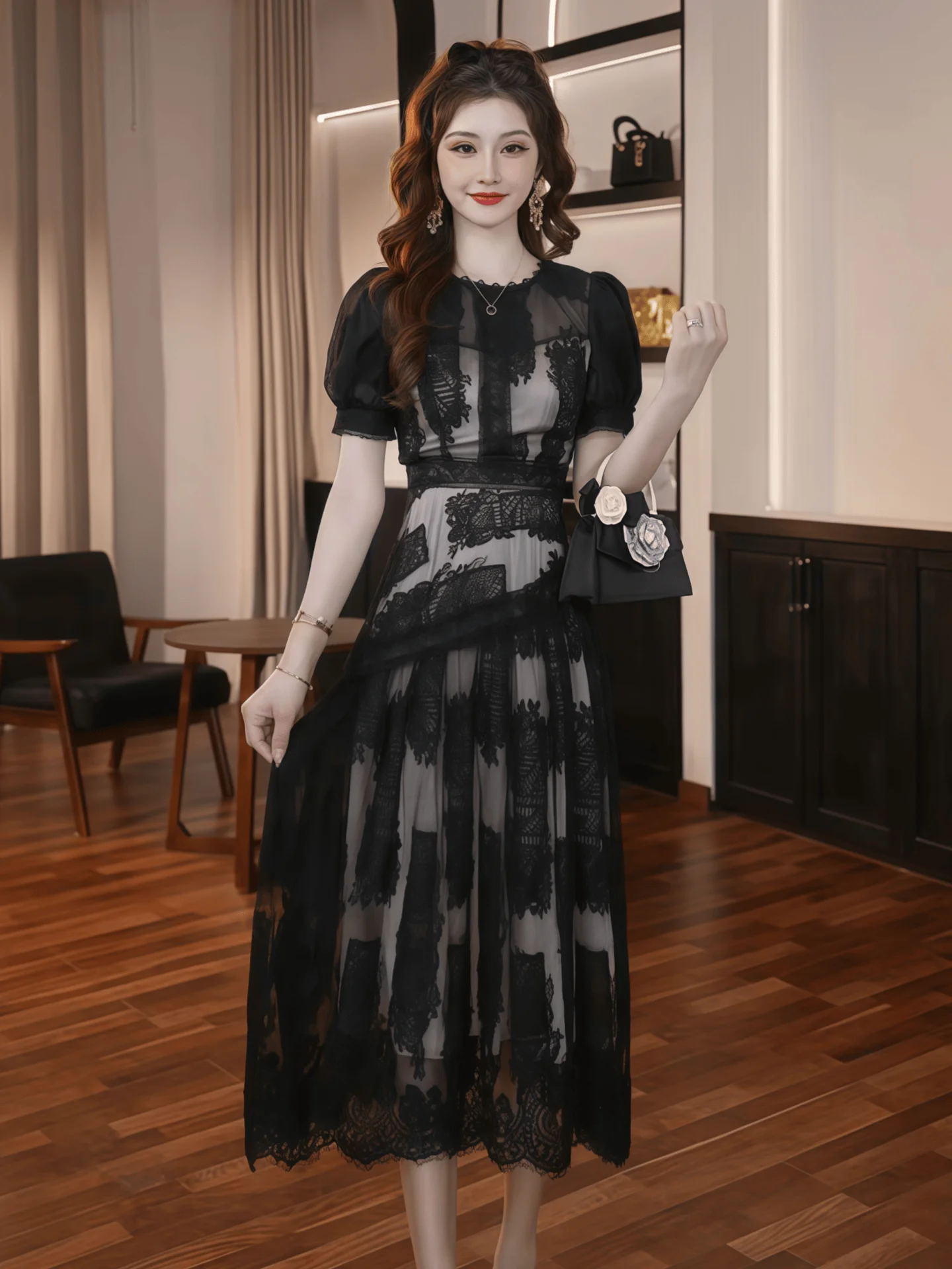 Elegant Black Lace Dress Sexy Evening Gown Beautifully Designed Summer Long Dress Suitable for Daily Wear round Neck Short Sl...
Elegant Black Lace Dress Sexy Evening Gown Beautifully Designed Summer Long Dress Suitable for Daily Wear round Neck Short Sl...