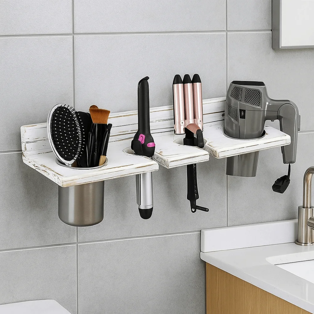 Multi-Purpose Wooden Hair Dryer Holder Wall-Mounted Space Saving Blow Dryer Hanger Stylish Curling Iron Shelf for Home
Multi-Purpose Wooden Hair Dryer Holder Wall-Mounted Space Saving Blow Dryer Hanger Stylish Curling Iron Shelf for Home
