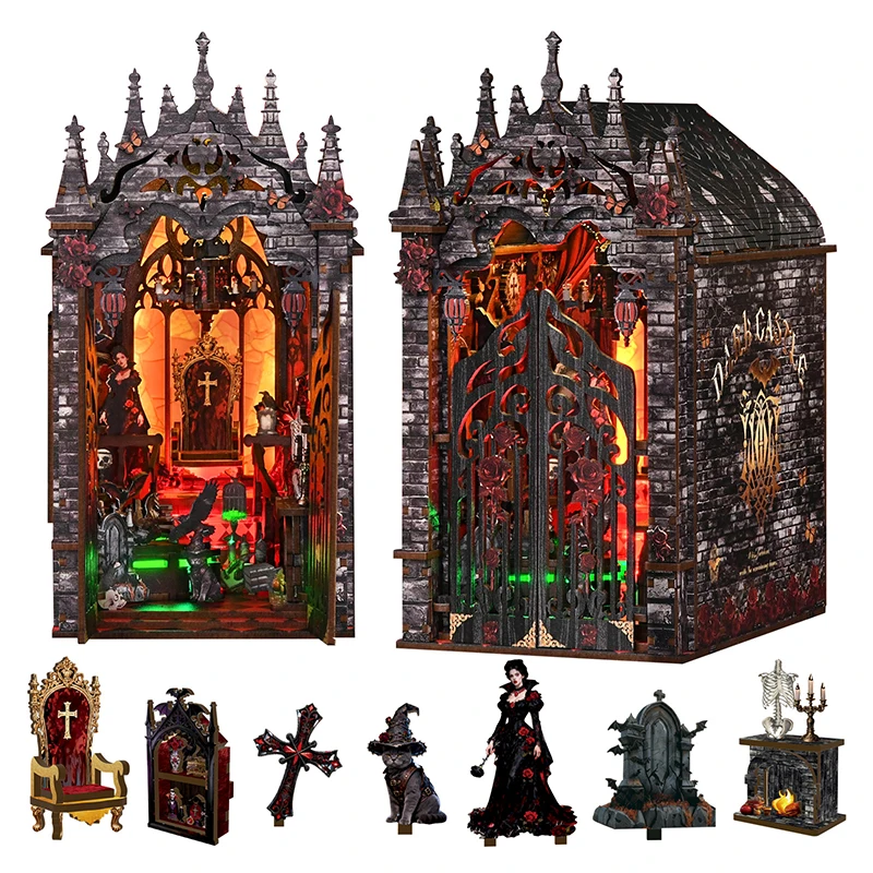 DIY Wooden Dark Castle Book Nook Shelf Insert Kits Miniature Model Kit With Light Bookend for Friends Birthday Gifts
DIY Wooden Dark Castle Book Nook Shelf Insert Kits Miniature Model Kit With Light Bookend for Friends Birthday Gifts