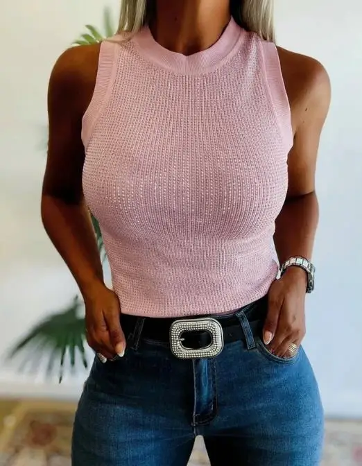 2026 New Fashion Casual Elegant Sexy Rhinestone Decor O-Neck Sleeveless Knit Tee Slim Fit Tank Top
2026 New Fashion Casual Elegant Sexy Rhinestone Decor O-Neck Sleeveless Knit Tee Slim Fit Tank Top