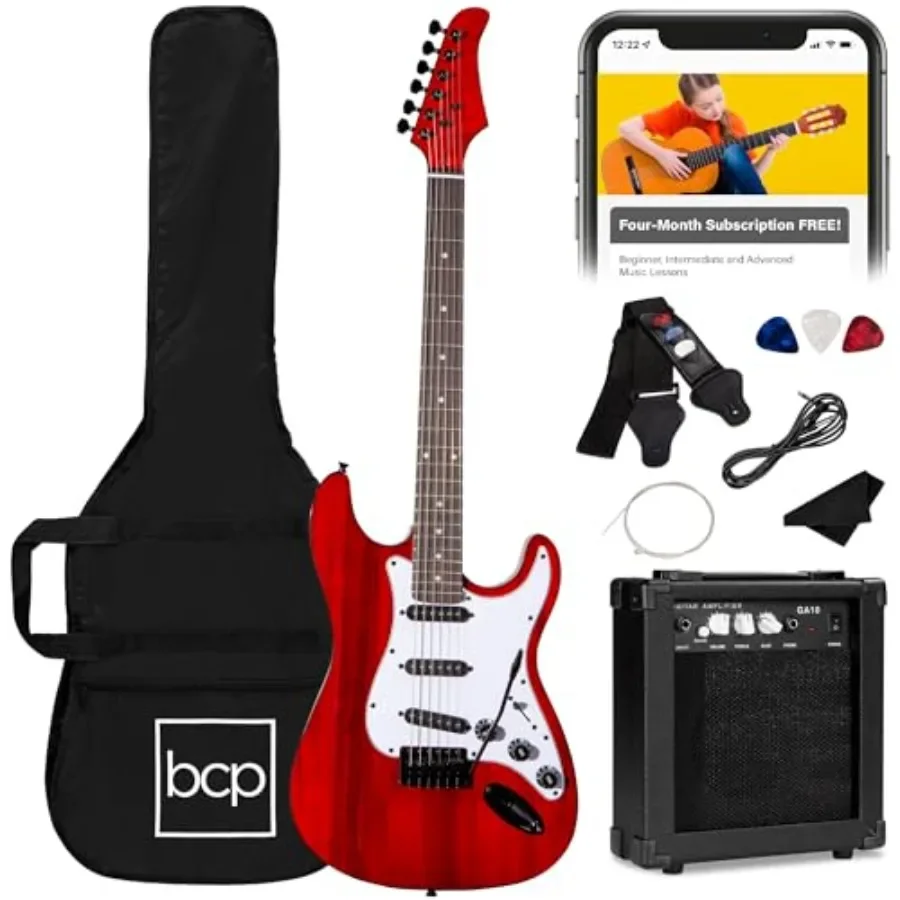 Beginner electric guitar starter kit for home practice and learning: cherry red full-size 39in guitar with basswood body, inclu
Beginner electric guitar starter kit for home practice and learning: cherry red full-size 39in guitar with basswood body, inclu