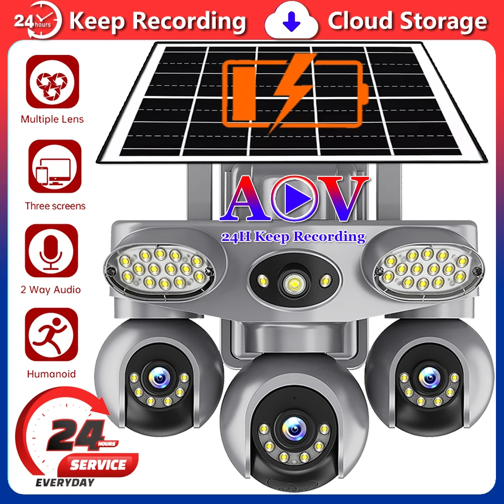 AOV 24H Keep Recording 4G SIM Solar Cameras with LED Street Light 3 PTZ Remote Control Always On Video Wireless CCTV IP Camera
AOV 24H Keep Recording 4G SIM Solar Cameras with LED Street Light 3 PTZ Remote Control Always On Video Wireless CCTV IP Camera