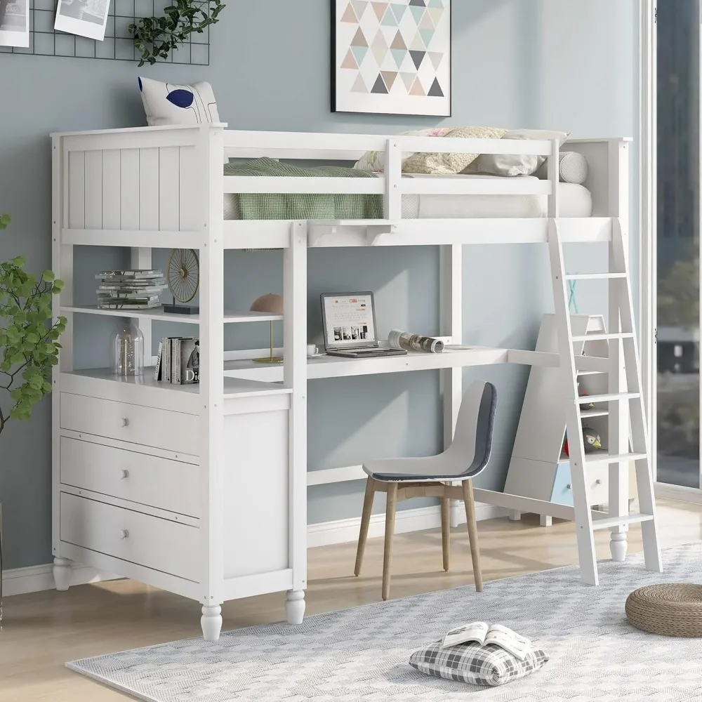 Twin Size Loft Bed with Desk and Storage, Solid Wood Loft Bed Frame with Drawers and Shelves, for Kids Teens Adults, Bunk Bed
Twin Size Loft Bed with Desk and Storage, Solid Wood Loft Bed Frame with Drawers and Shelves, for Kids Teens Adults, Bunk Bed