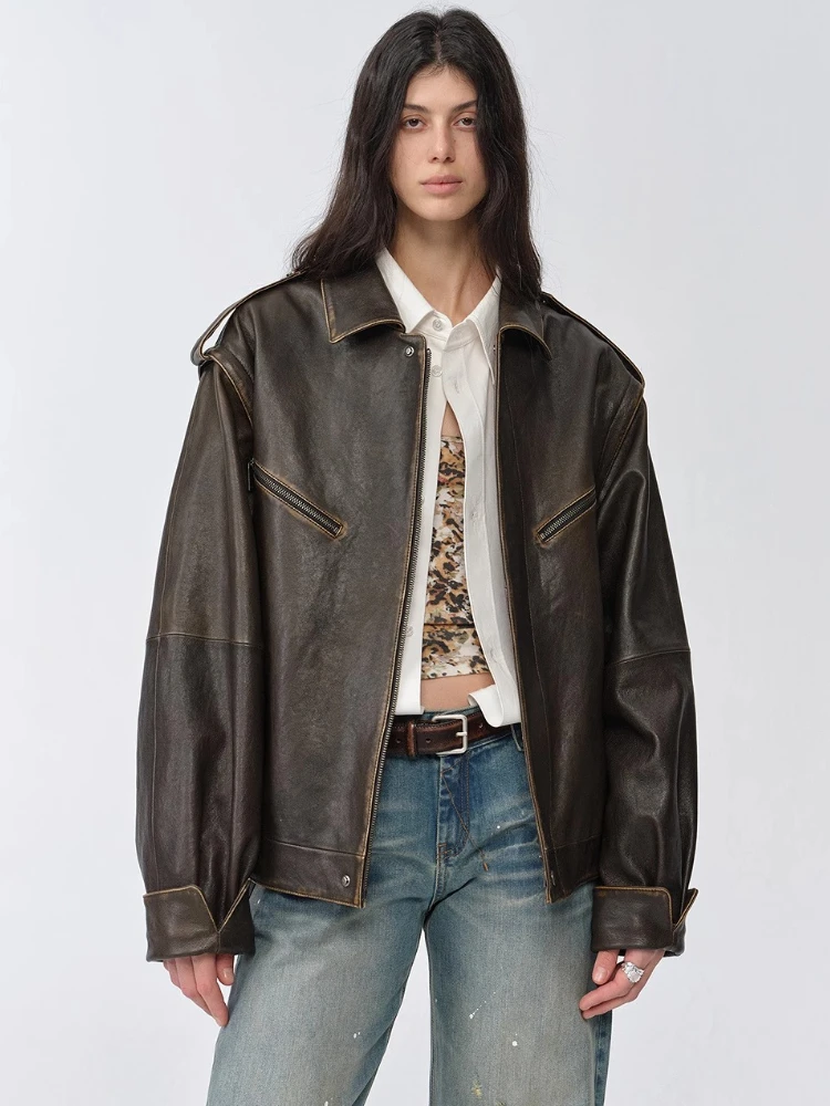 Genuine Leather Motorcycle Jackets for Women High-end Simple Sleeves Detachable Design Loose Soft Natural Real Sheepskin Coat
Genuine Leather Motorcycle Jackets for Women High-end Simple Sleeves Detachable Design Loose Soft Natural Real Sheepskin Coat