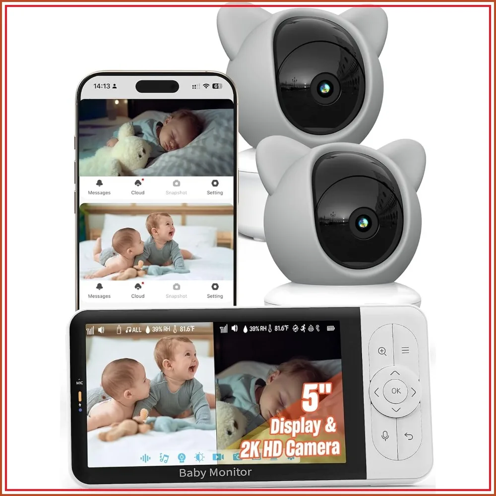 WiFi Baby Monitor with App – 5" HD Monitor & 2K Camera, Night Vision, 2-Way Talk, Motion Tracking, Temp Sensor, Lullabies
WiFi Baby Monitor with App – 5" HD Monitor & 2K Camera, Night Vision, 2-Way Talk, Motion Tracking, Temp Sensor, Lullabies