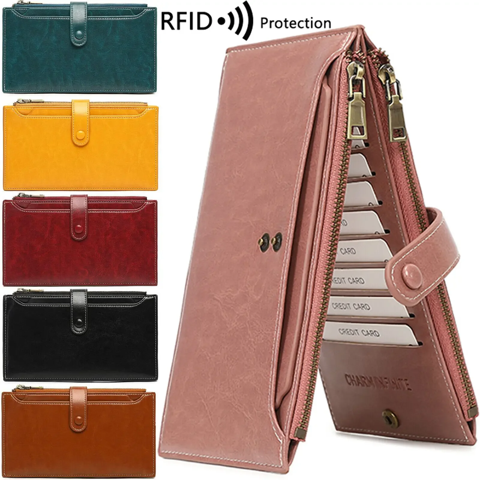 Мультидержатель для кредитных карт для женщин, RFID-блокировка, женский двойной кошелек из искусственной кожи с двумя карманами на молнии и надежной застежкой-кнопкой
Мультидержатель для кредитных карт для женщин, RFID-блокировка, женский двойной кошелек из искусственной кожи с двумя карманами на молнии и надежной застежкой-кнопкой