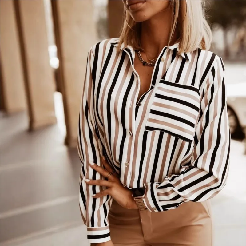 Fashion Striped Women's Spring Shirt Top 2025 New Product Flip Collar Button Long Sleeve Pocket Versatile Shirt Women's Clothing
Fashion Striped Women's Spring Shirt Top 2025 New Product Flip Collar Button Long Sleeve Pocket Versatile Shirt Women's Clothing