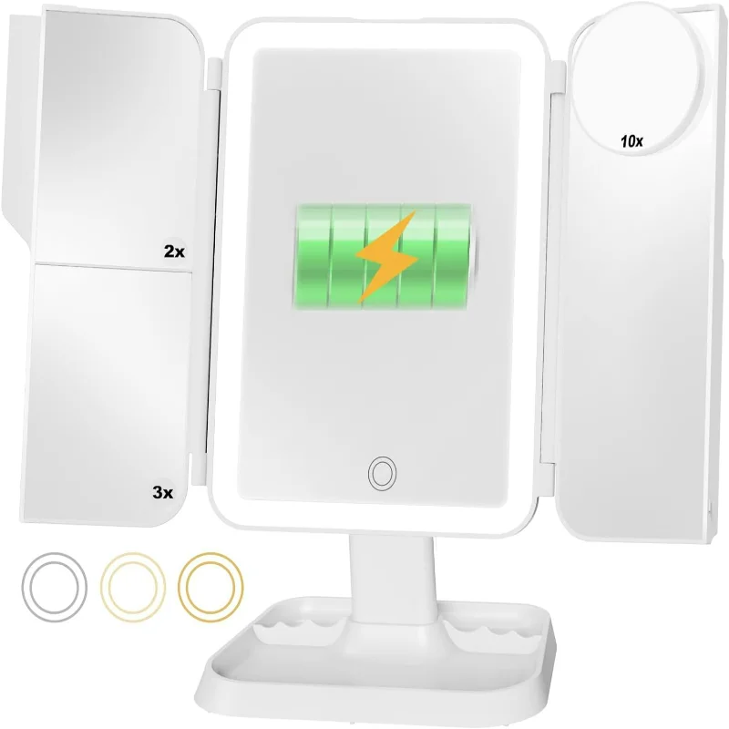 Portable Tri-Fold Lighted Makeup Mirror with Adjustable Brightness and 3 Light Modes - Touch Control, Travel-Friendly Design - 1
Portable Tri-Fold Lighted Makeup Mirror with Adjustable Brightness and 3 Light Modes - Touch Control, Travel-Friendly Design - 1