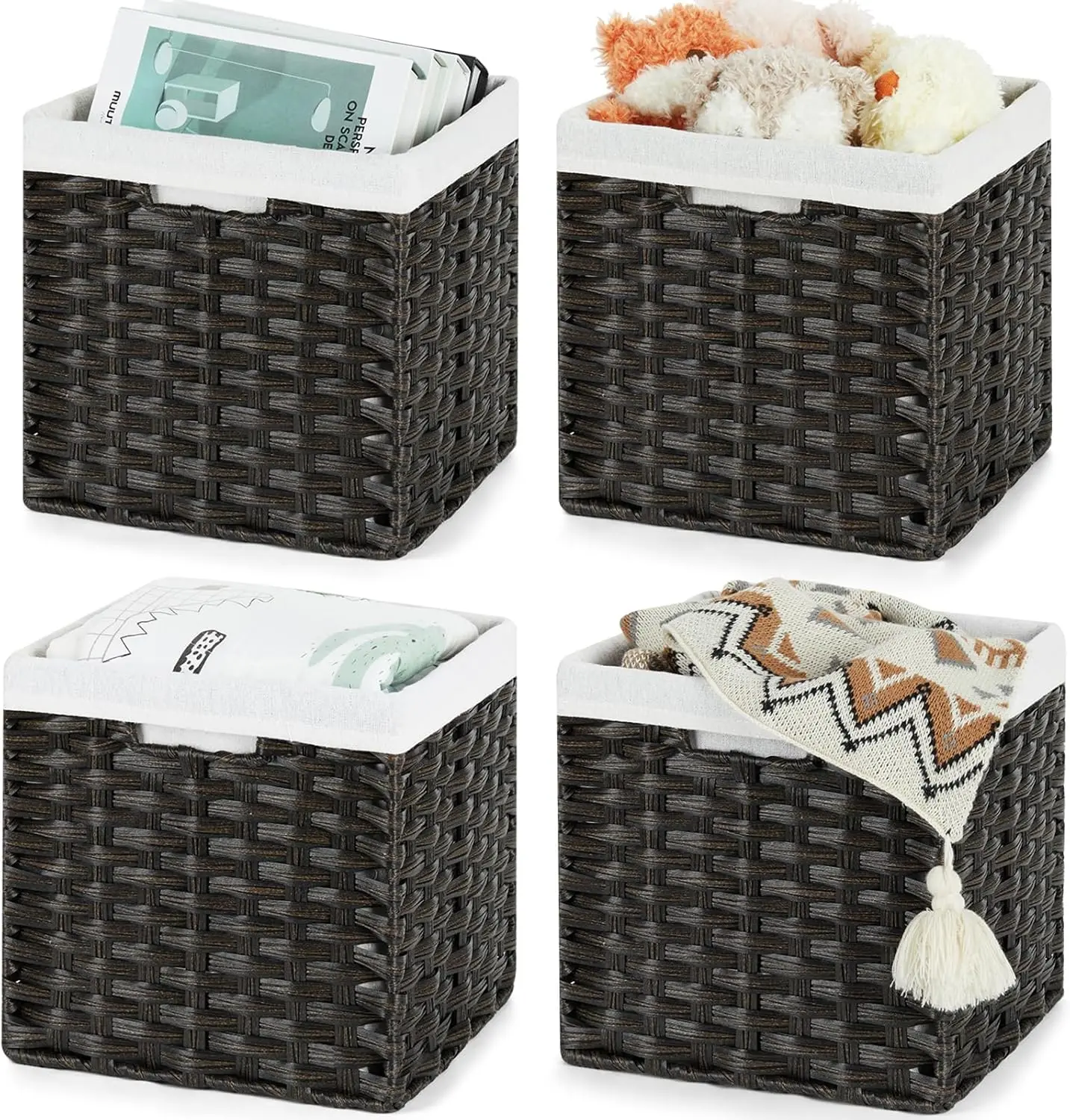 Black Wicker Cube Baskets 11 inch 4 Pack Waterproof Storage Baskets for Organizing Pantry Bedroom
Black Wicker Cube Baskets 11 inch 4 Pack Waterproof Storage Baskets for Organizing Pantry Bedroom