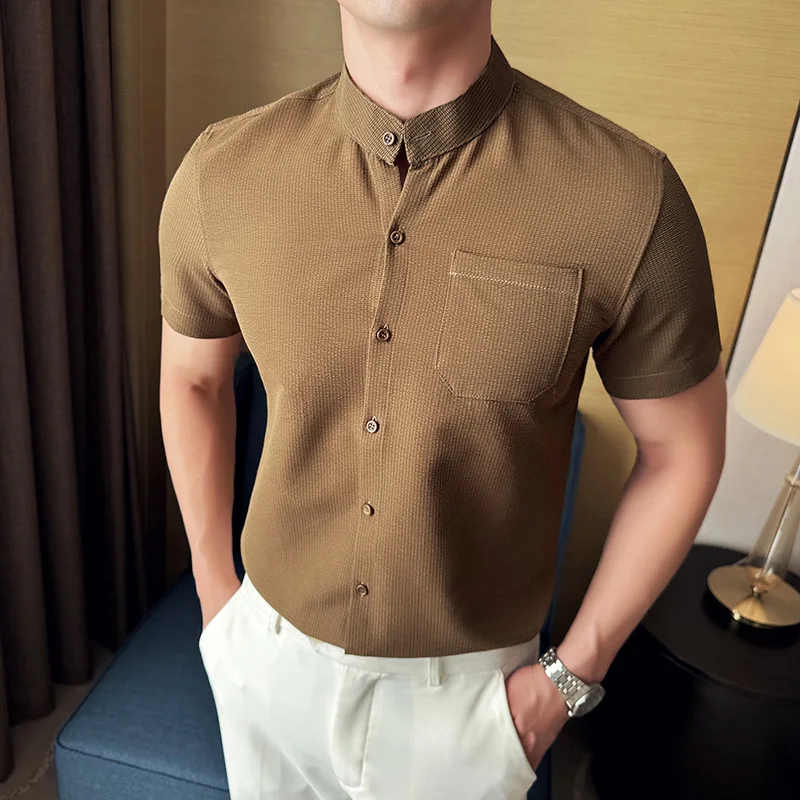 High Quality Stand Collar Shirt for Men Fashion Slim Fit Casual Shirts Short Sleeve Business Social Formal Shirt Men Clothing
High Quality Stand Collar Shirt for Men Fashion Slim Fit Casual Shirts Short Sleeve Business Social Formal Shirt Men Clothing