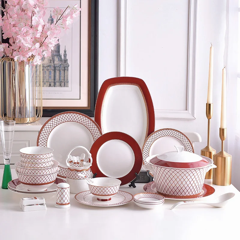 Red ins European tableware set, household dishes, western dishes, good-looking New Year's festive light luxury tableware,
Red ins European tableware set, household dishes, western dishes, good-looking New Year's festive light luxury tableware,