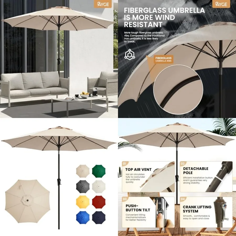 9Feet Large Outdoor Patio Umbrella Market Table Umbrella-UV Resistant, Easy Push Button Tilt and Crank, 8 Sturdy Fiberglass Rib
9Feet Large Outdoor Patio Umbrella Market Table Umbrella-UV Resistant, Easy Push Button Tilt and Crank, 8 Sturdy Fiberglass Rib