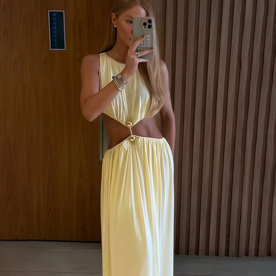 Shirring Waistless Women Maxi Dresses Hipster Simple Sleeveless Splice O-neck Sheath Straight Robe Female Evening Frock
Shirring Waistless Women Maxi Dresses Hipster Simple Sleeveless Splice O-neck Sheath Straight Robe Female Evening Frock