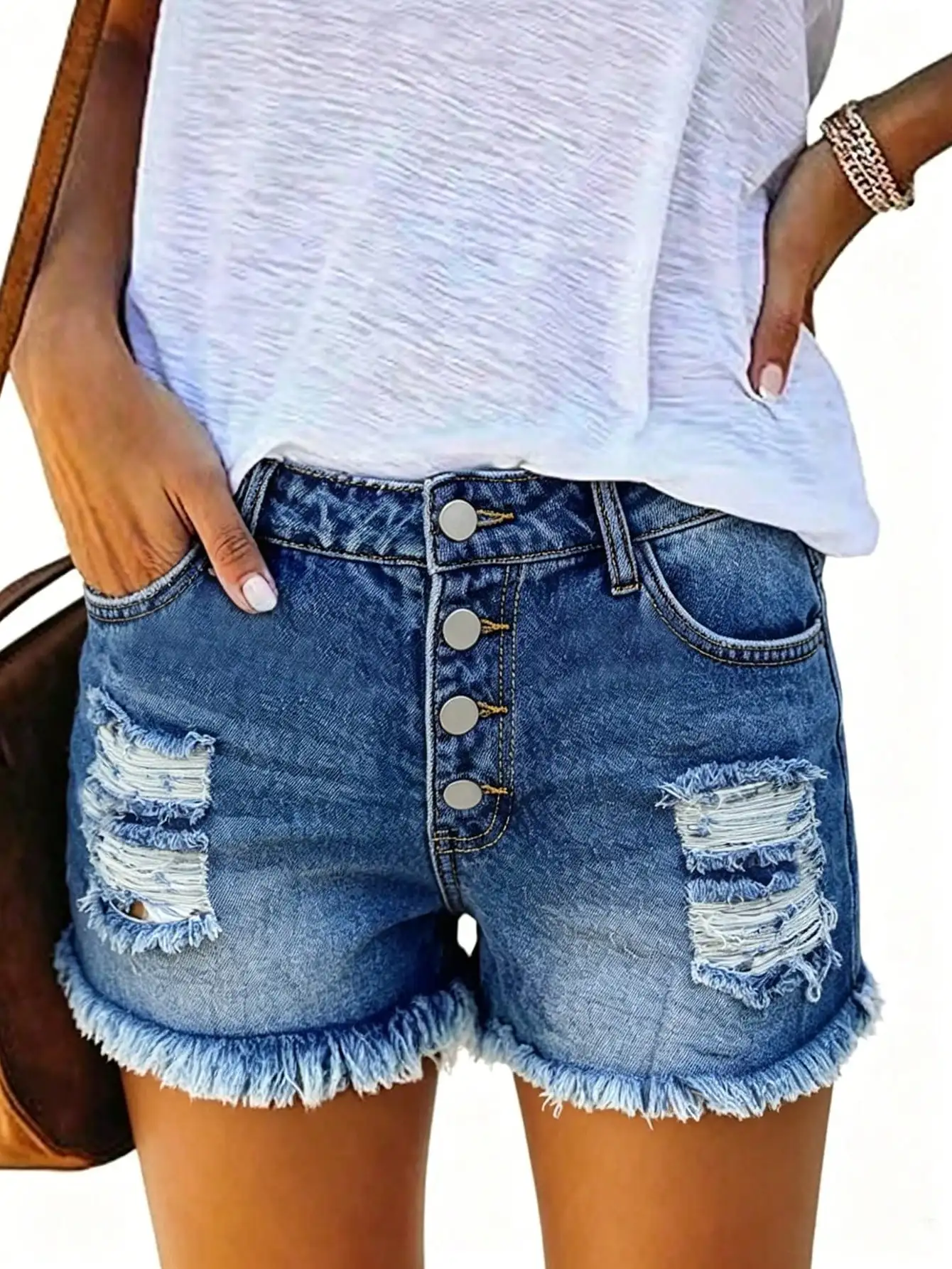 Women's Front Button Pocket Frayed Hem Casual Denim Shorts Summer
Women's Front Button Pocket Frayed Hem Casual Denim Shorts Summer