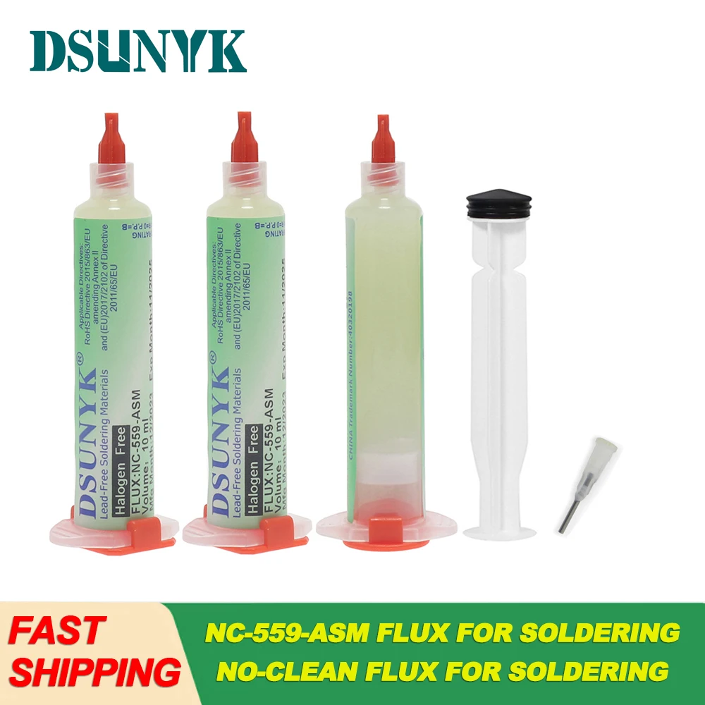 Halogen-free 10cc DSUNYK NC-559-ASM No-Clean Flux for Soldering SMD BGA Reballing Soldering Welding Flux Nc 559
Halogen-free 10cc DSUNYK NC-559-ASM No-Clean Flux for Soldering SMD BGA Reballing Soldering Welding Flux Nc 559