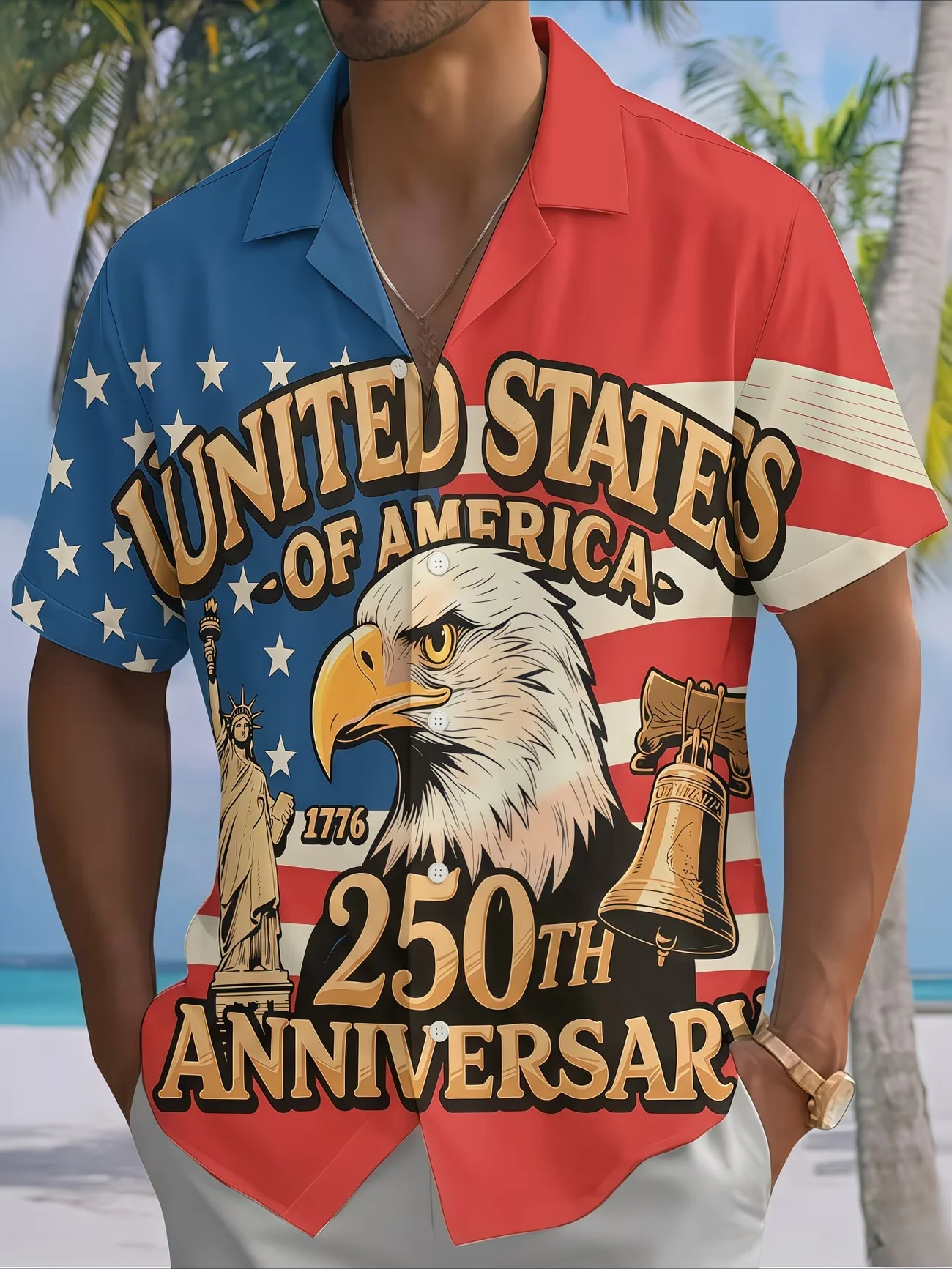 Mens 1776 2026 250th US Independence Anniversary Eagle Print Short Sleeve Button Down Hawaiian Shirt
Mens 1776 2026 250th US Independence Anniversary Eagle Print Short Sleeve Button Down Hawaiian Shirt