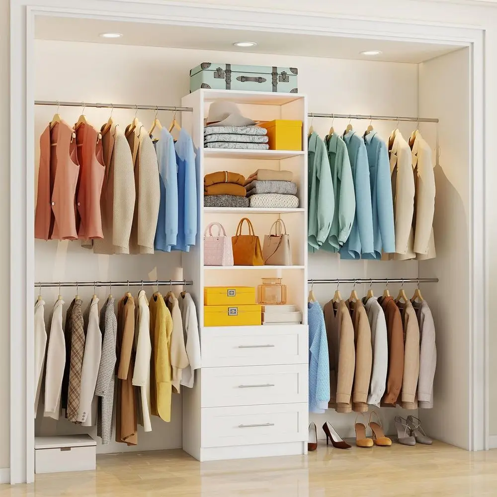 Adjustable 4-8T Walk-in Closet Organizer with 4 Hanging Rods, White
Adjustable 4-8T Walk-in Closet Organizer with 4 Hanging Rods, White