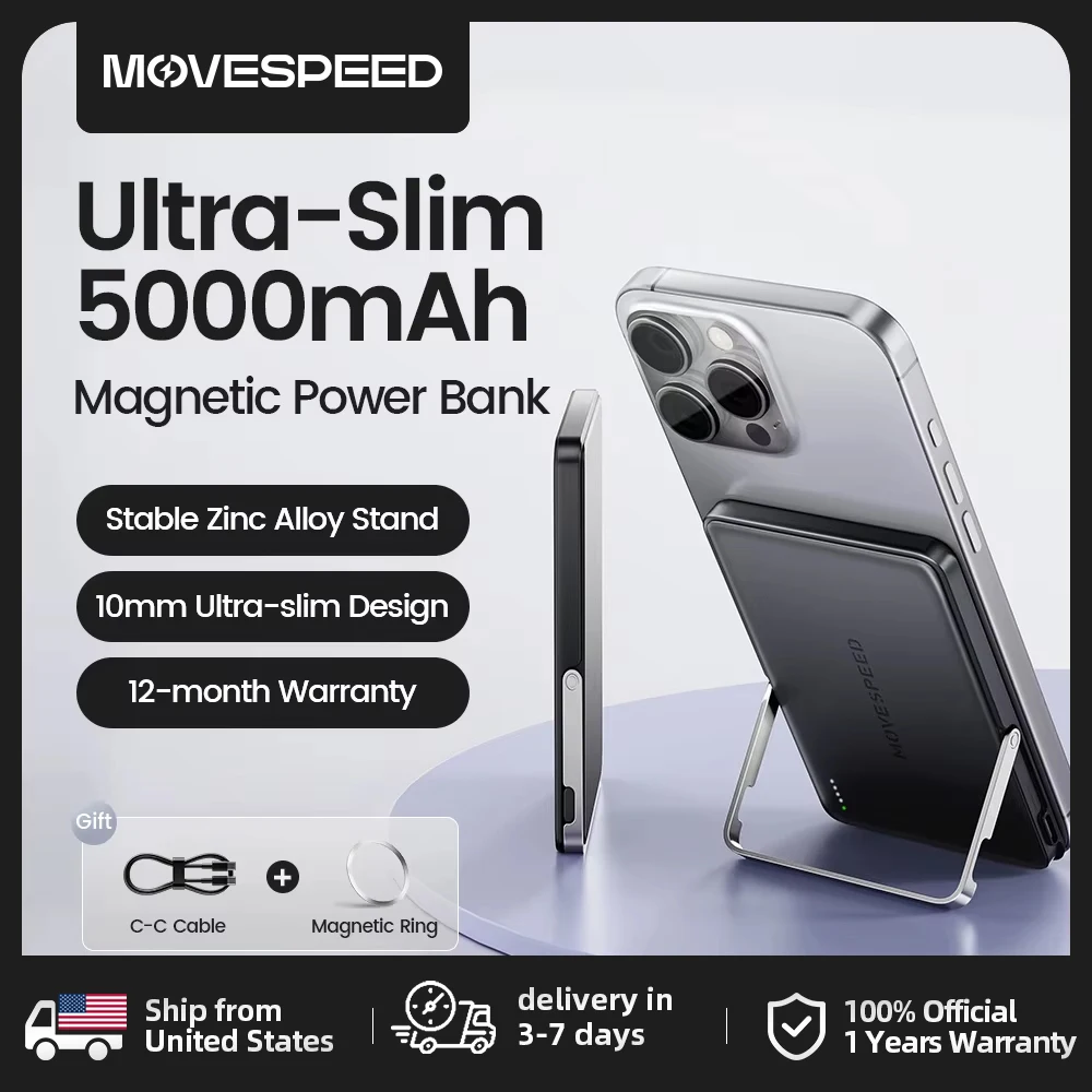 MOVESPEED S05Pro Магнитный внешний аккумулятор емкостью 5000 мАч с подставкой для MagSafe Powerbank для iPhone 16 15 Samsung
MOVESPEED S05Pro Магнитный внешний аккумулятор емкостью 5000 мАч с подставкой для MagSafe Powerbank для iPhone 16 15 Samsung