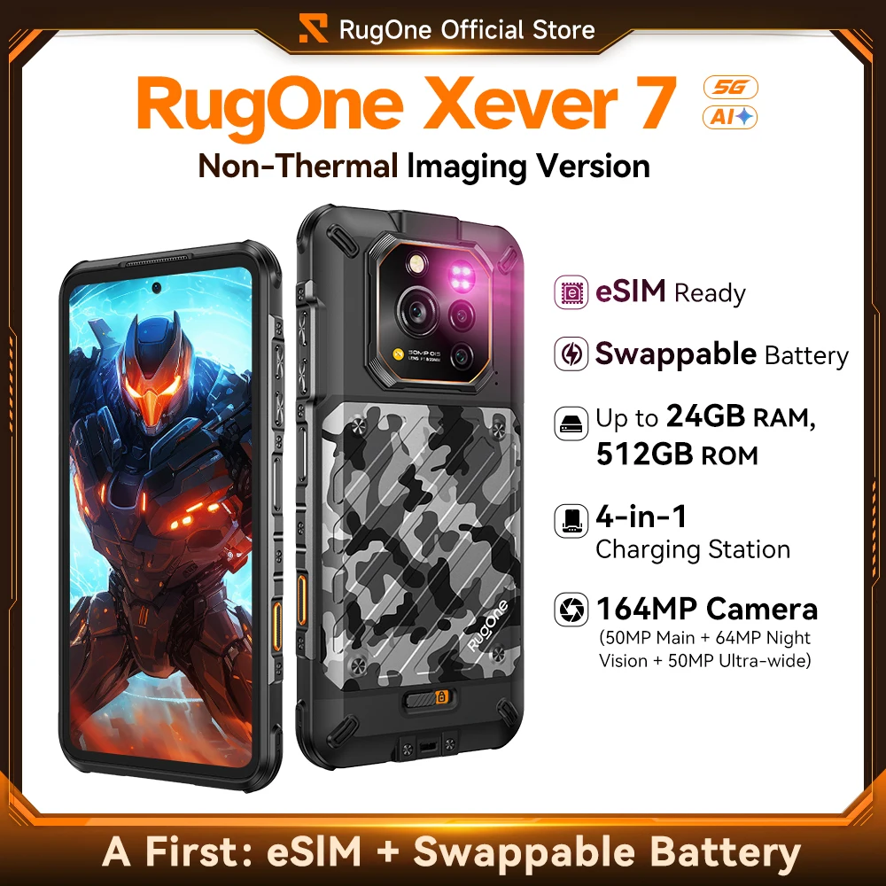 RugOne Xever 7 5G Rugged Phone Android 15 Smartphone 512GB ROM 12+12GB RAM 6.67" 120Hz AMOLED NFC 5500mAh Swappable Battery
RugOne Xever 7 5G Rugged Phone Android 15 Smartphone 512GB ROM 12+12GB RAM 6.67" 120Hz AMOLED NFC 5500mAh Swappable Battery