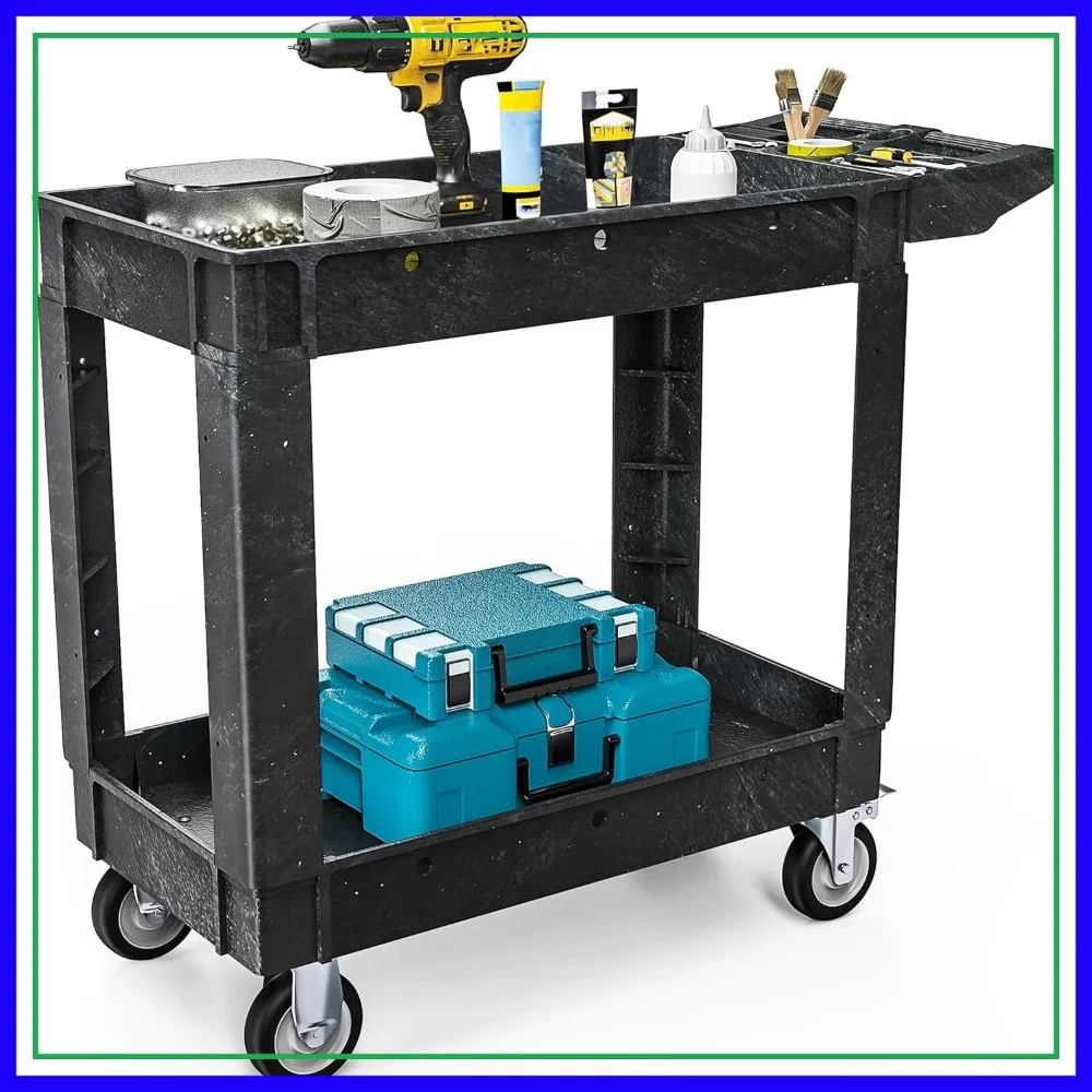 1000 Lbs Capacity Heavy Duty Utility Cart, 2 Shelf Plastic Service Cart on Wheels for Warehouse, Garage, School & Office, Black
1000 Lbs Capacity Heavy Duty Utility Cart, 2 Shelf Plastic Service Cart on Wheels for Warehouse, Garage, School & Office, Black