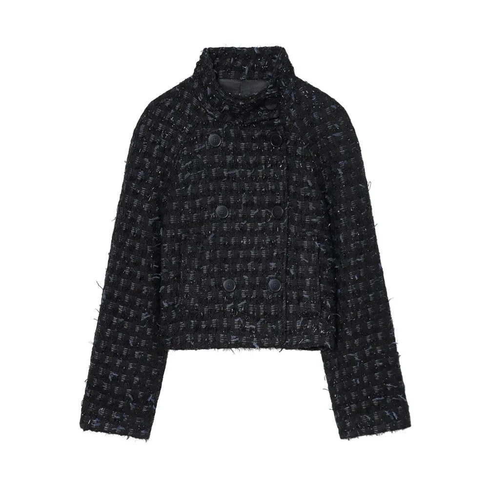 Winter new women's clothing French design stand collar long sleeved metallic line construction double breasted jacket
Winter new women's clothing French design stand collar long sleeved metallic line construction double breasted jacket