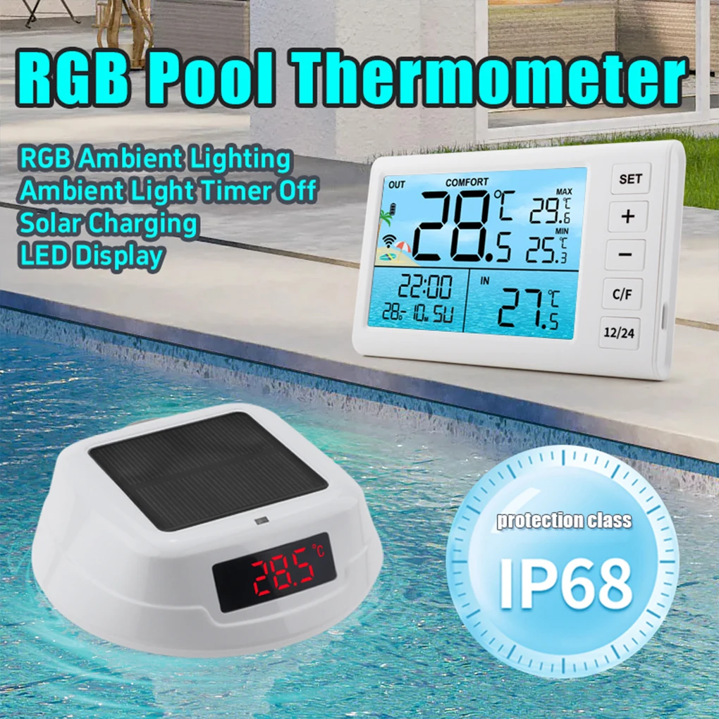 Wireless Floating Pool Thermometer Solar Pool Thermometer Swimming Pool LED Digital Water Thermometer With RGB Atmosphere Light
Wireless Floating Pool Thermometer Solar Pool Thermometer Swimming Pool LED Digital Water Thermometer With RGB Atmosphere Light