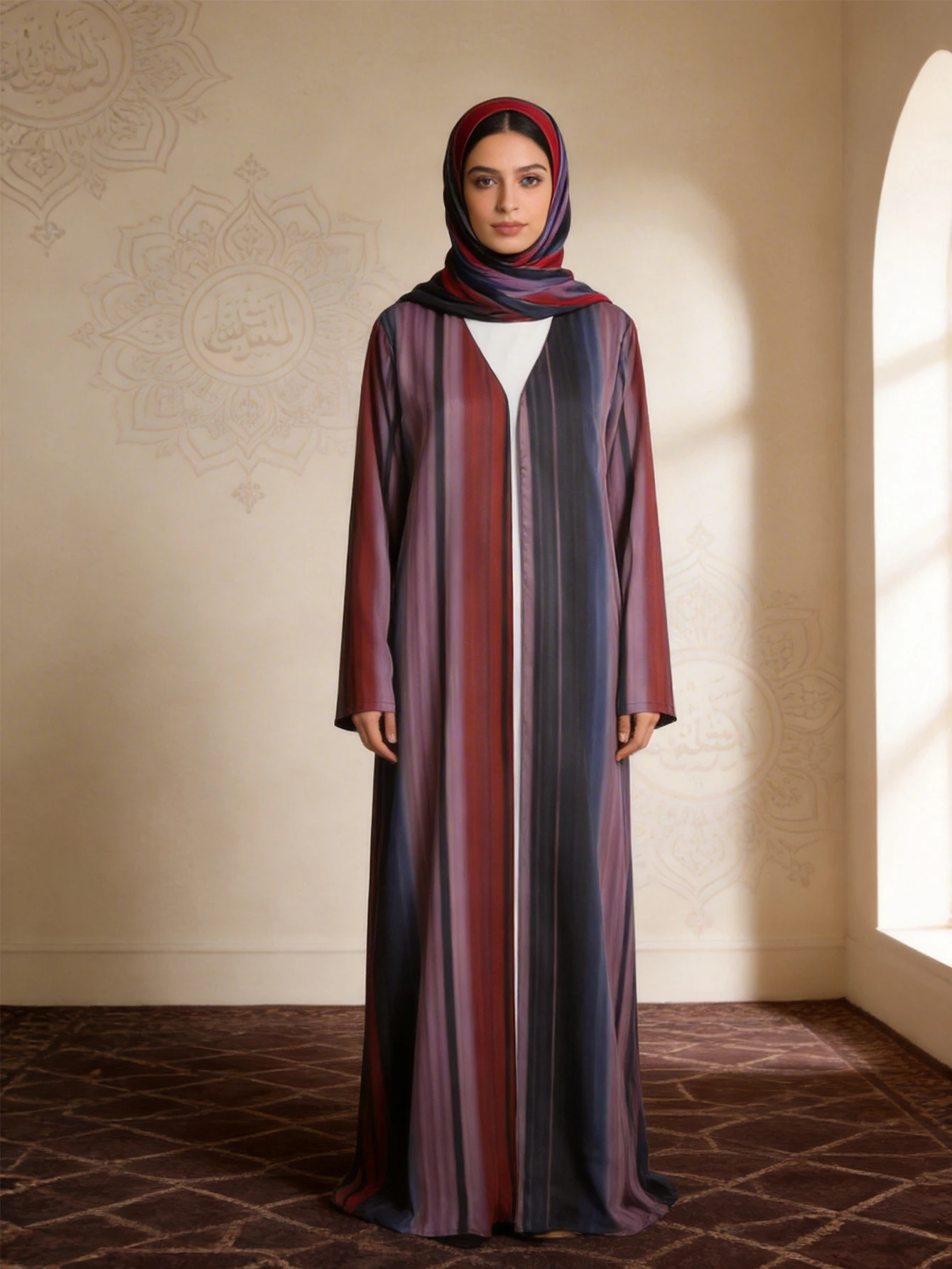 Middle Eastern Fashion Women's Long-Sleeved Loose-Fitting Elegant and Dignified Gradient Color Arabic Abaya with a Free Headscarf
Middle Eastern Fashion Women's Long-Sleeved Loose-Fitting Elegant and Dignified Gradient Color Arabic Abaya with a Free Headscarf