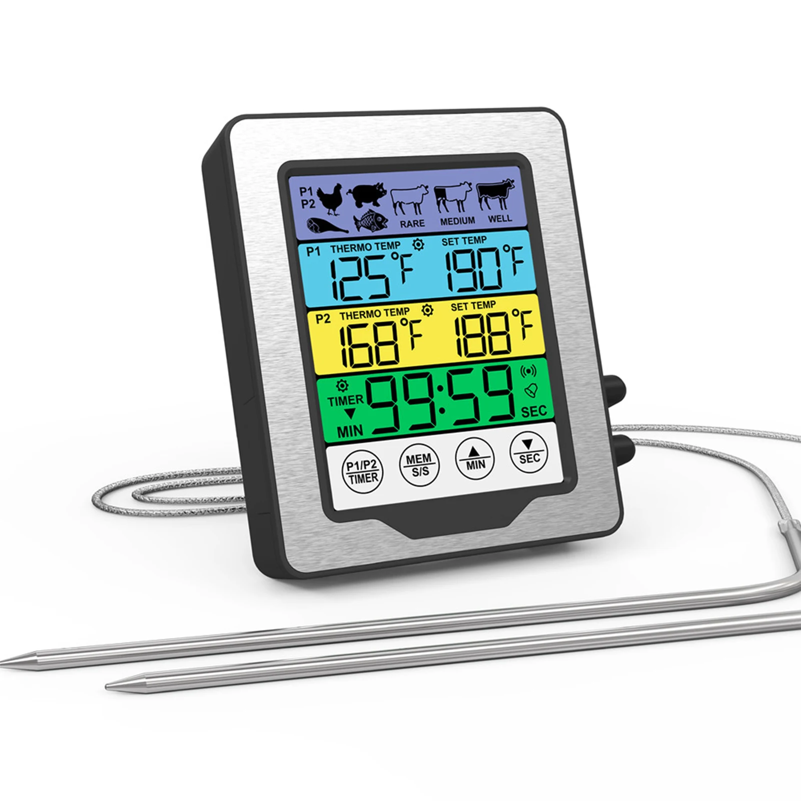 Color Touch Screen Digital Food Temperature Gauge Cooking Meat Thermometer with Dual Temperature Probe, Digital Oven
Color Touch Screen Digital Food Temperature Gauge Cooking Meat Thermometer with Dual Temperature Probe, Digital Oven