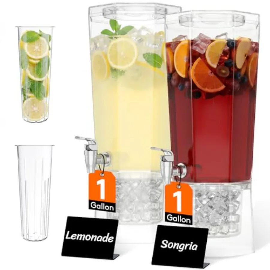 1 Gallon Drink Dispenser for Parties 2 Pcs, Plastic Beverage Container for Juice/Tea/Soda with Stand and Ice Core, Clear Lemona
1 Gallon Drink Dispenser for Parties 2 Pcs, Plastic Beverage Container for Juice/Tea/Soda with Stand and Ice Core, Clear Lemona