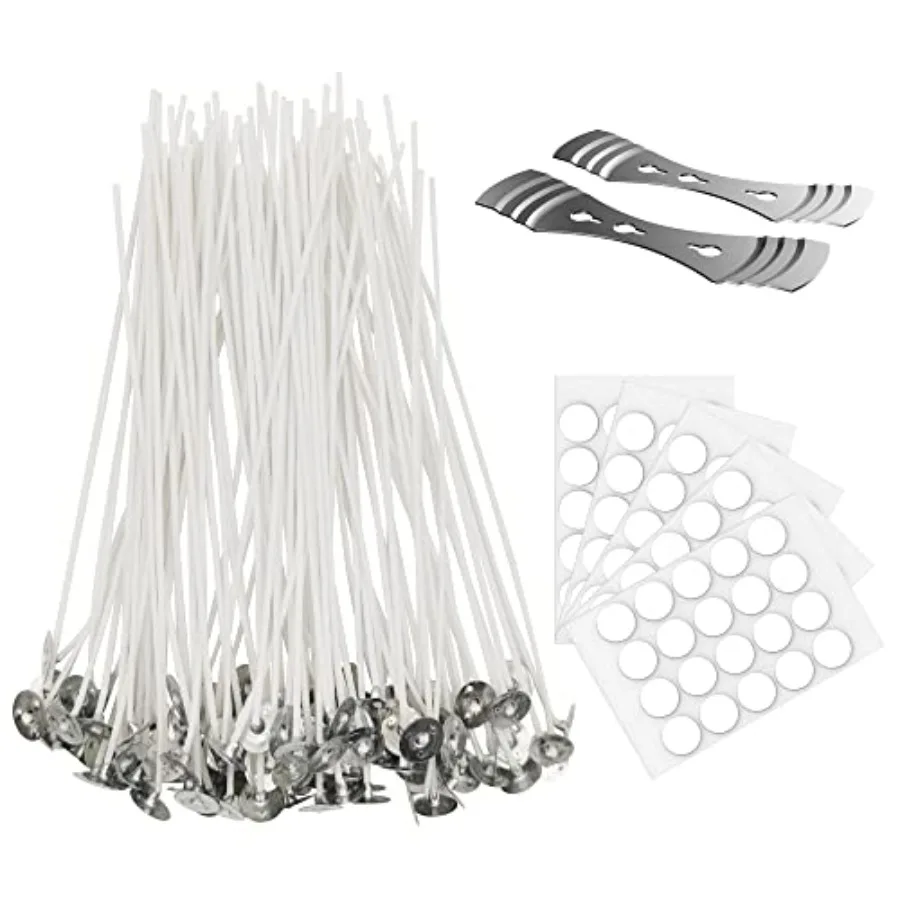 100 Pcs Cotton Candle Wick 8'', Wicks Coated with Paraffin Wax, 100PCS Candle Wick Stickers and 2PCS Metal Candle Wick Holders
100 Pcs Cotton Candle Wick 8'', Wicks Coated with Paraffin Wax, 100PCS Candle Wick Stickers and 2PCS Metal Candle Wick Holders