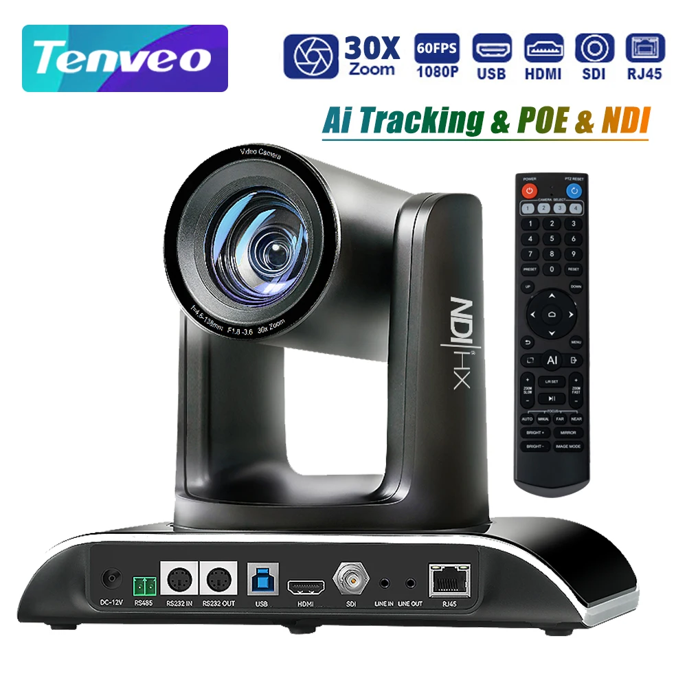 Tenveo 630A NDI PTZ Conference Cameras AI Tracking 1080p 30x Optical USB3.0/HDMI/SDI/PoE Video Camera Live Stream for YouTub
Tenveo 630A NDI PTZ Conference Cameras AI Tracking 1080p 30x Optical USB3.0/HDMI/SDI/PoE Video Camera Live Stream for YouTub