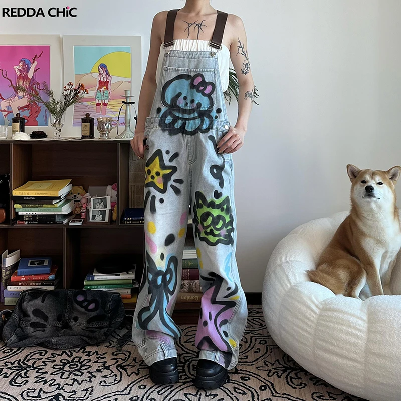 ReddaChic Colorful Graffiti Denim Bib Overalls Y2k Cartoon Wide Leg Jean Jumpsuit with Pockets Long Rompers Women Streetwear
ReddaChic Colorful Graffiti Denim Bib Overalls Y2k Cartoon Wide Leg Jean Jumpsuit with Pockets Long Rompers Women Streetwear
