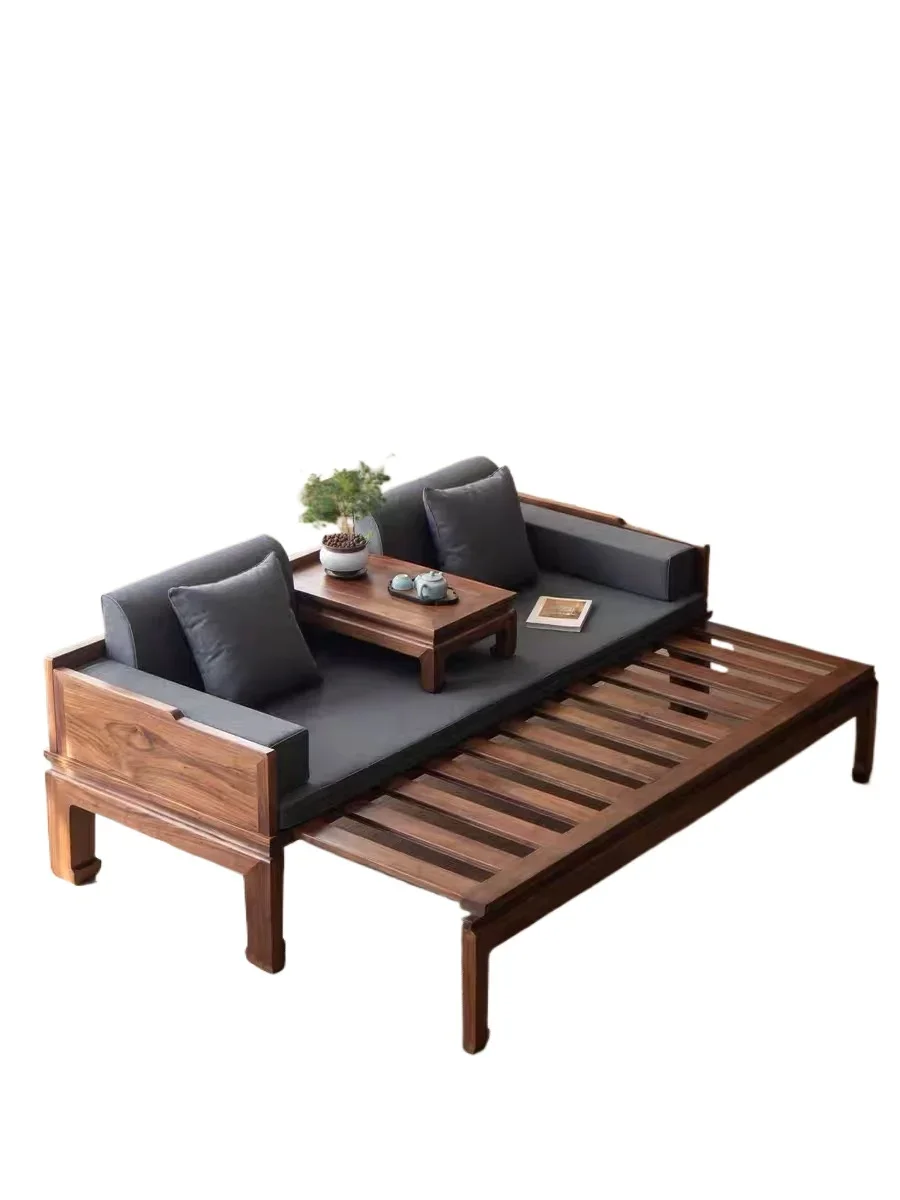 New Chinese-style solid wood Arhat bed, black walnut push-pull bed, small apartment living room simple telescopic dual-purpose
New Chinese-style solid wood Arhat bed, black walnut push-pull bed, small apartment living room simple telescopic dual-purpose