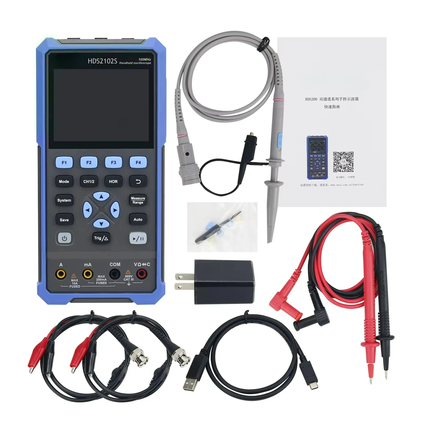 HDS2102S Ручной осциллограф 3-в-1, 100 МГц, частота дискретизации 500 Мвыб/с + мультиметр + генератор сигналов
HDS2102S Ручной осциллограф 3-в-1, 100 МГц, частота дискретизации 500 Мвыб/с + мультиметр + генератор сигналов