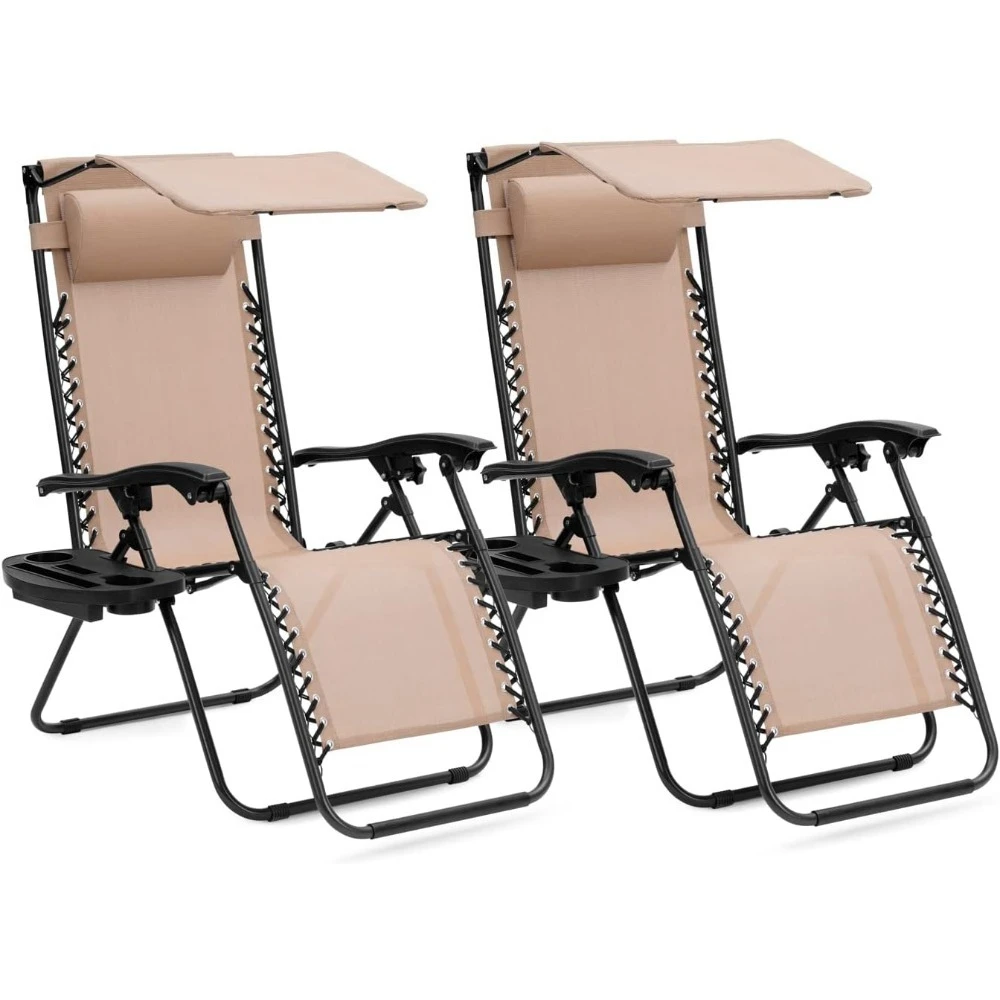 Set of 2 Adjustable Outdoor Lounge Chair w/Canopy Shade, Side Tray, Cup Holders&Removable Pillows, Folding Portable Sun Lounger
Set of 2 Adjustable Outdoor Lounge Chair w/Canopy Shade, Side Tray, Cup Holders&Removable Pillows, Folding Portable Sun Lounger