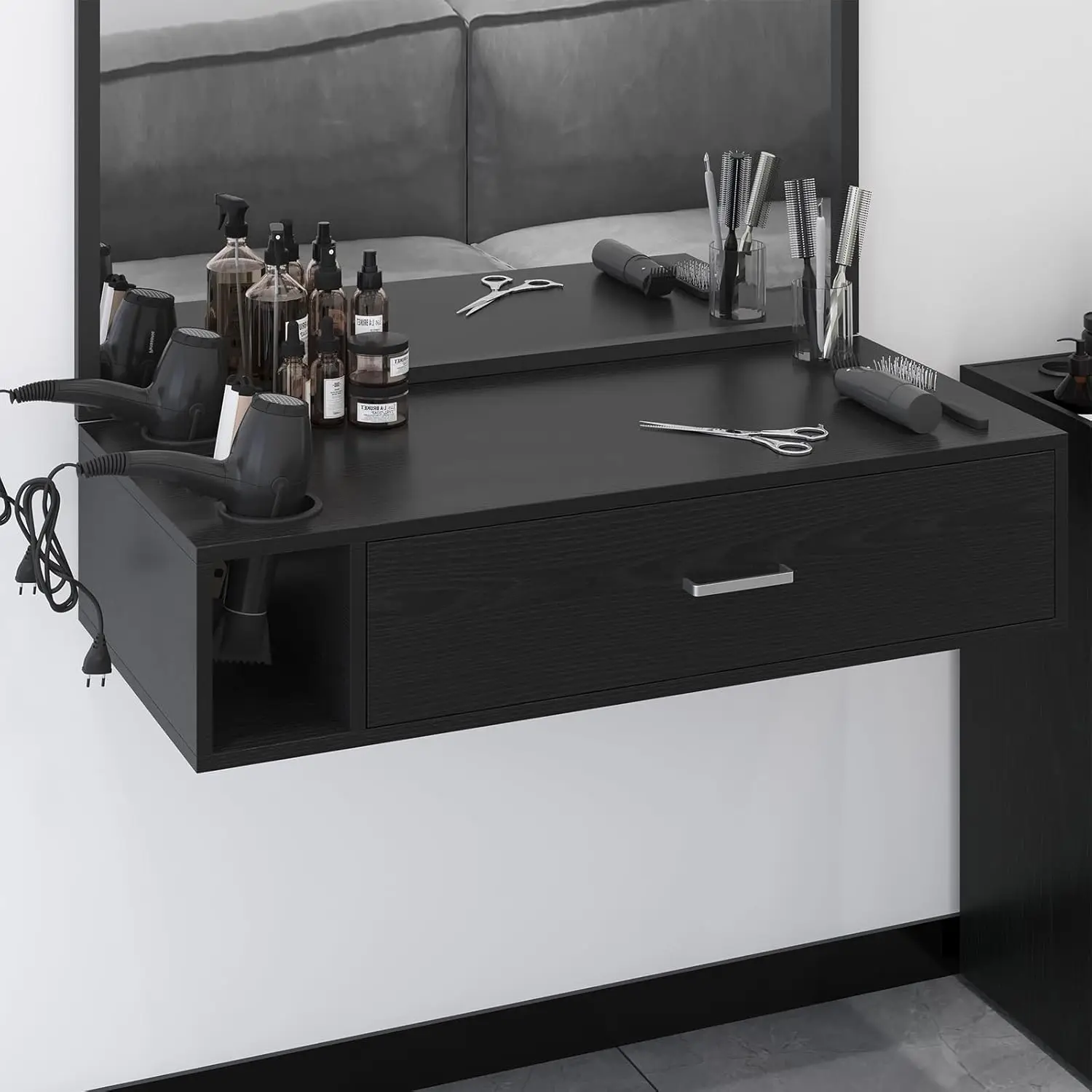 36" Wall Mount Salon Station with Drawer & Shelves 3 Dryer Holders for Hair Stylist Custom
36" Wall Mount Salon Station with Drawer & Shelves 3 Dryer Holders for Hair Stylist Custom