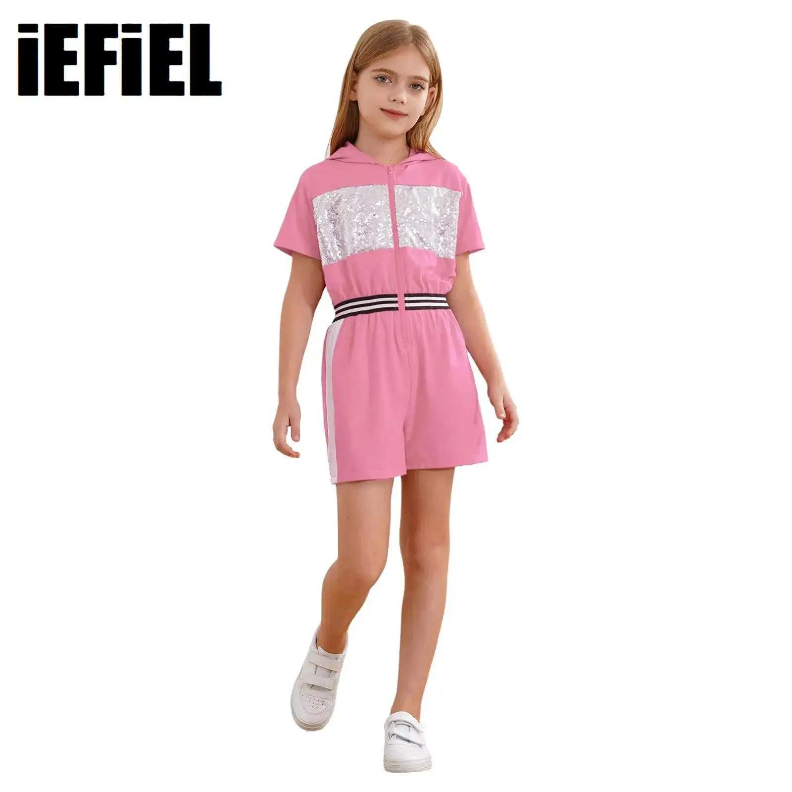 Kids Girls Casual Hooded Jumpsuits Shiny Sequins Patchwork Short Sleeve Elastic Waist Rompers with Pockets
Kids Girls Casual Hooded Jumpsuits Shiny Sequins Patchwork Short Sleeve Elastic Waist Rompers with Pockets