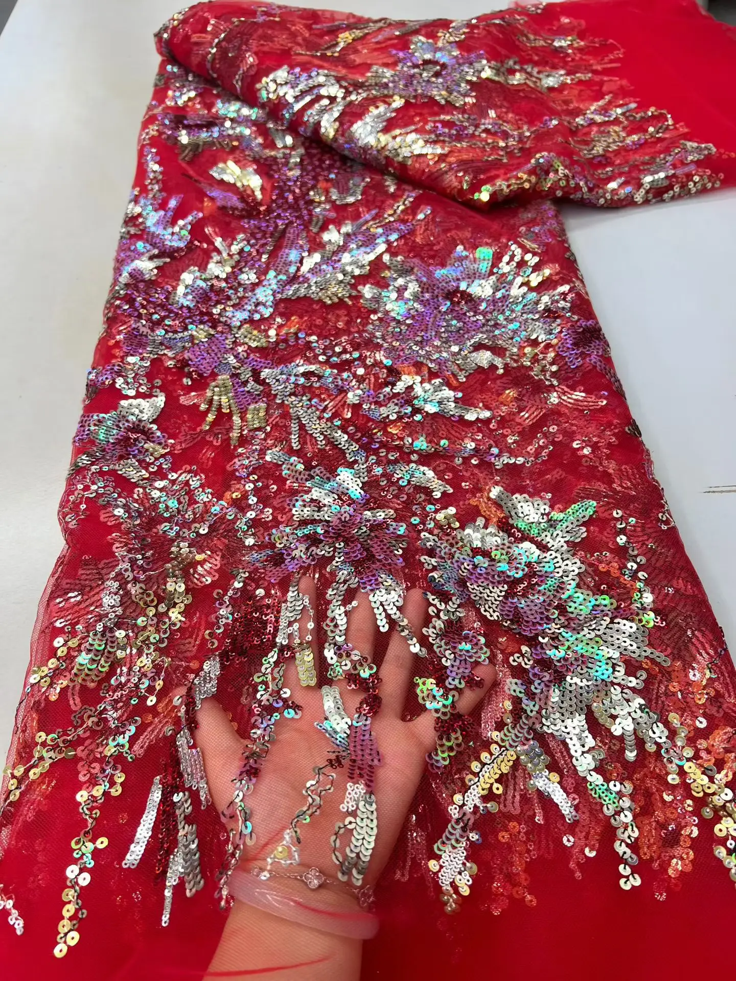 Red African Tulle Sequin Lace Fabric 5 Yards High Quality Nigerian Beaded Mesh Lace For Bridal Wedding Party Dress Sewing M554-1
Red African Tulle Sequin Lace Fabric 5 Yards High Quality Nigerian Beaded Mesh Lace For Bridal Wedding Party Dress Sewing M554-1
