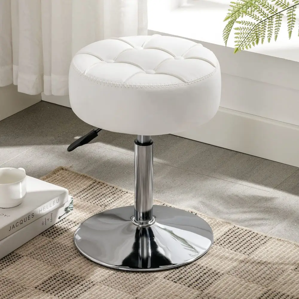 Adjustable Vanity Stool, 360 Swivel Chair for Makeup Room, White Faux Leather Stool for Bathroom amp Living Room
Adjustable Vanity Stool, 360 Swivel Chair for Makeup Room, White Faux Leather Stool for Bathroom amp Living Room