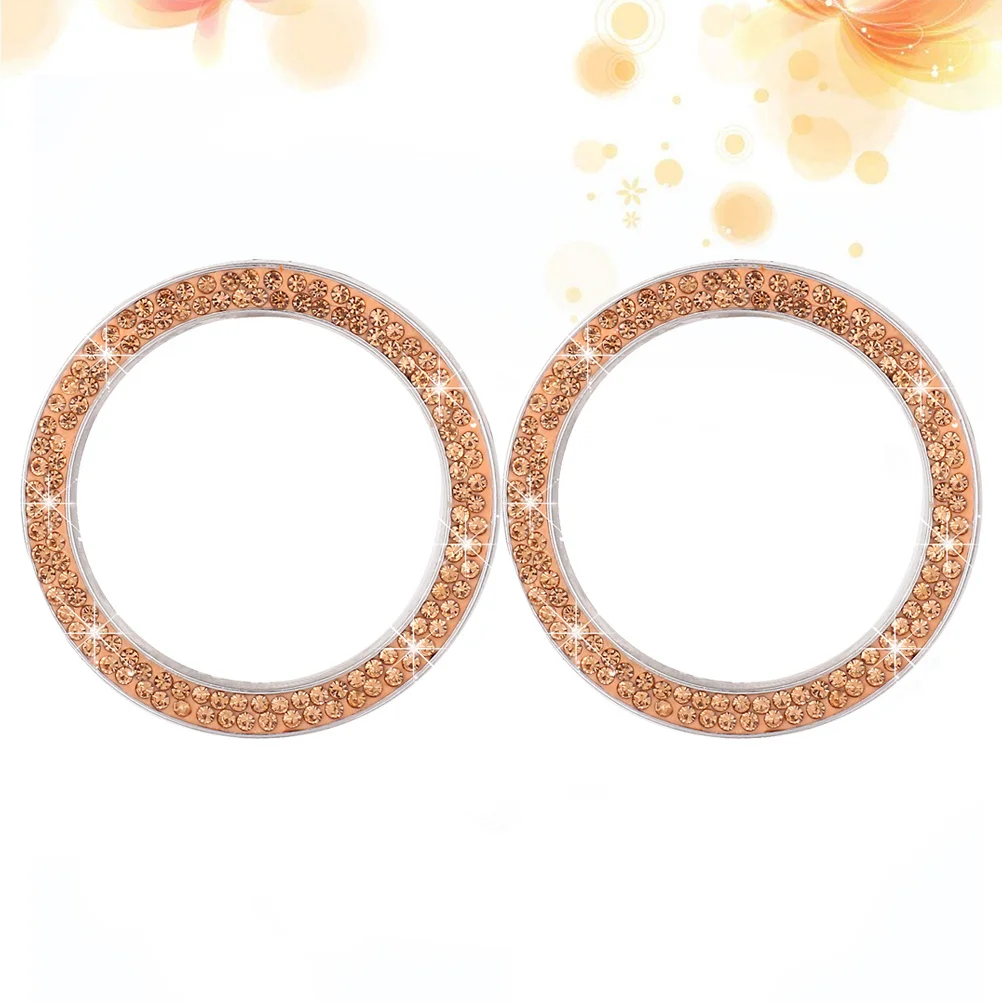 2Pcs Car Engine Start Stop Button Ring Crystal Rhinestone Decoration Sticker Car Ignition Bling Ring Accessories Golden