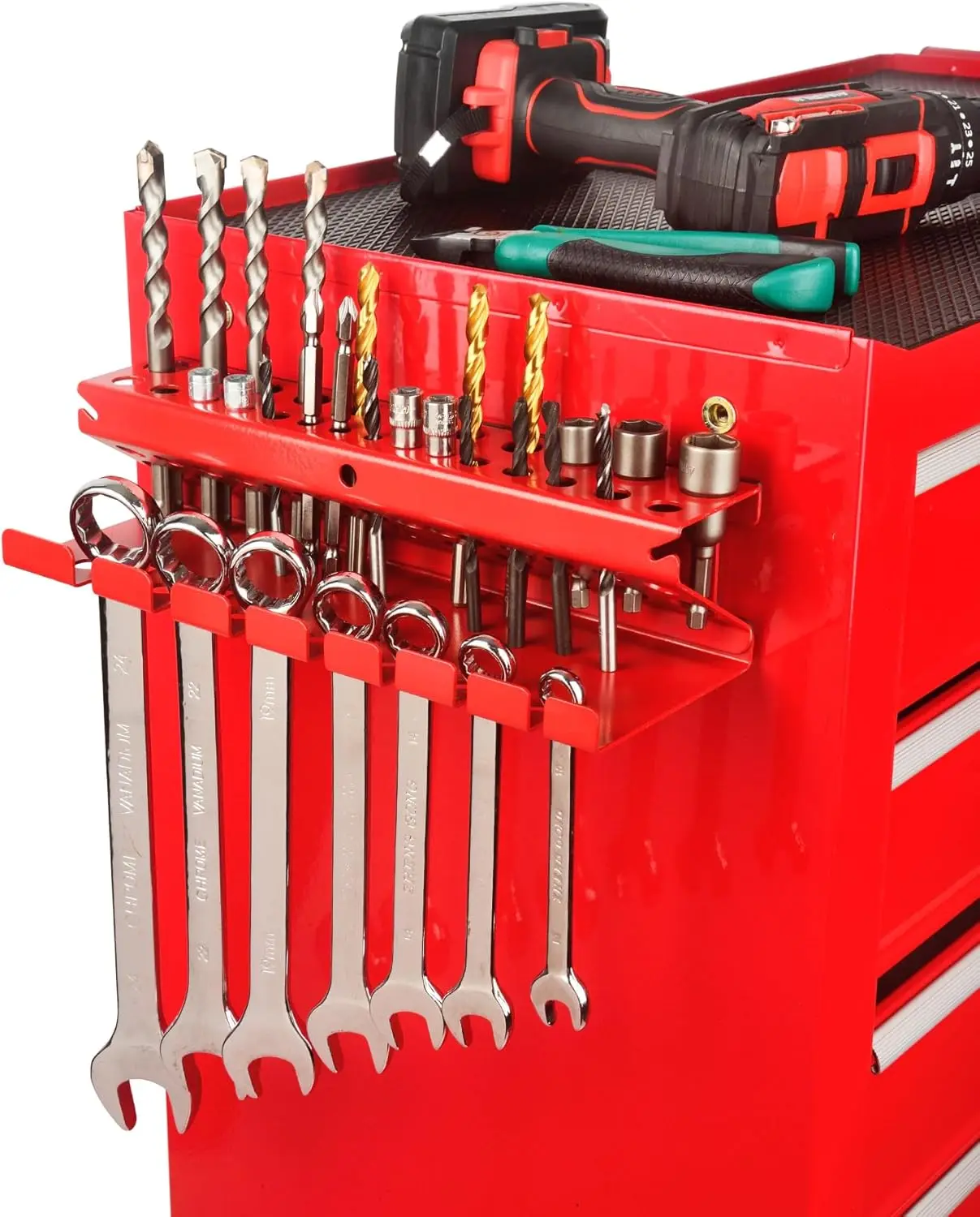 Magnetic Mount Drill Bits Holders 2 Layers Drill Bit Wrench Rack for Work Bench Toolbox Tool Cart 26 Holes and 7 Slots
Magnetic Mount Drill Bits Holders 2 Layers Drill Bit Wrench Rack for Work Bench Toolbox Tool Cart 26 Holes and 7 Slots