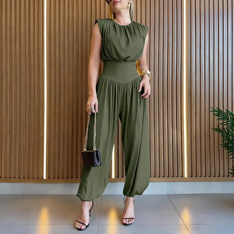 Elegant O-neck Sleeveless Long Jumpsuit Women Fashion Simple High Waist Solid Romper Casual Draped Lantern Pants Loose Playsuit
Elegant O-neck Sleeveless Long Jumpsuit Women Fashion Simple High Waist Solid Romper Casual Draped Lantern Pants Loose Playsuit