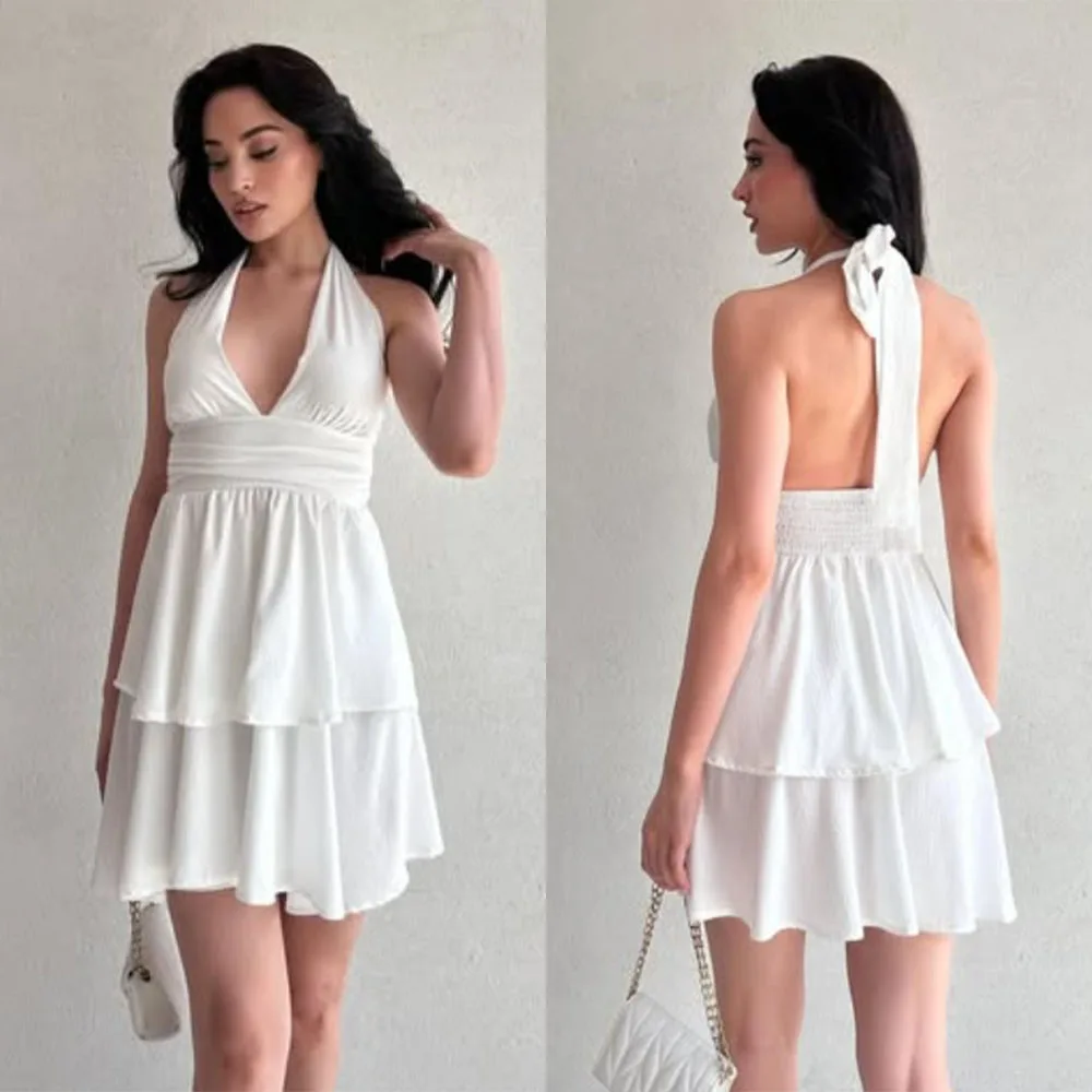 High Quality Customized Backless Above Knee Wrinkle Sleeveless V-neck Halter Prom Elegant White Women's Evening Dress Wedding
High Quality Customized Backless Above Knee Wrinkle Sleeveless V-neck Halter Prom Elegant White Women's Evening Dress Wedding